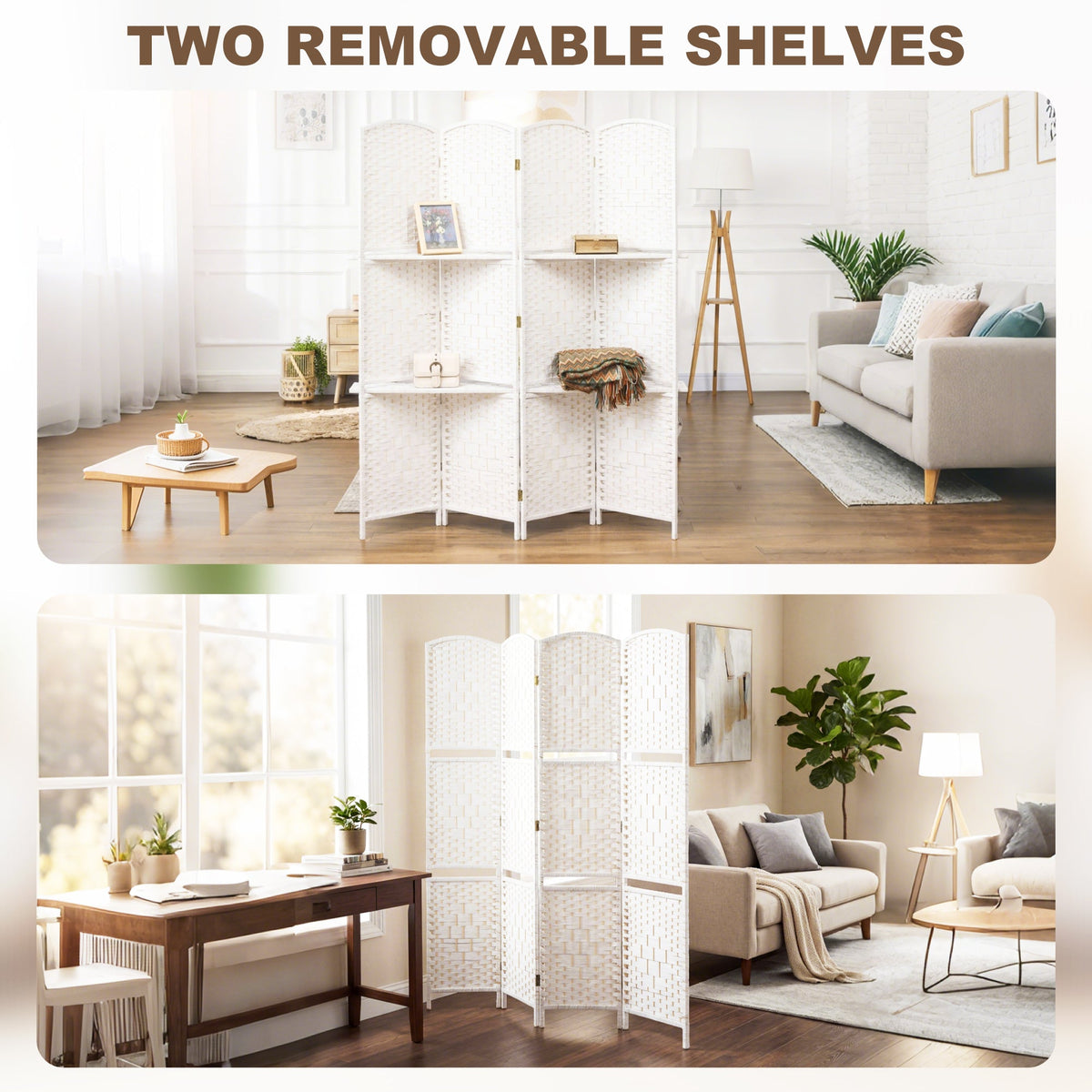 4 Panel Folding Room Divider, Freestanding Privacy Screen for Living Room, Bedroom and Office, 160 x 170cm, White