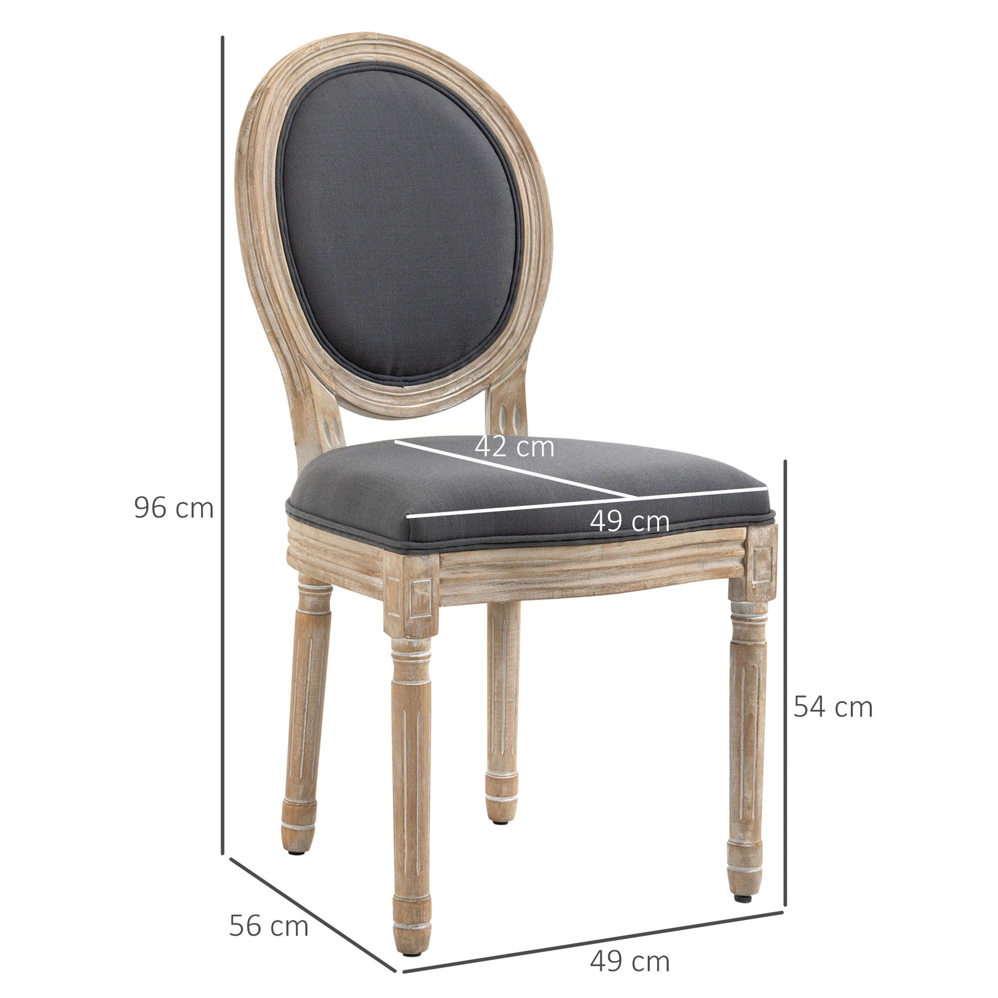 Dining Chairs Set of 2, French-Style Kitchen Chairs, Armless Accent Chairs with Linen Fabric Upholstery, Round Backrest and Solid Wooden Frame, Grey
