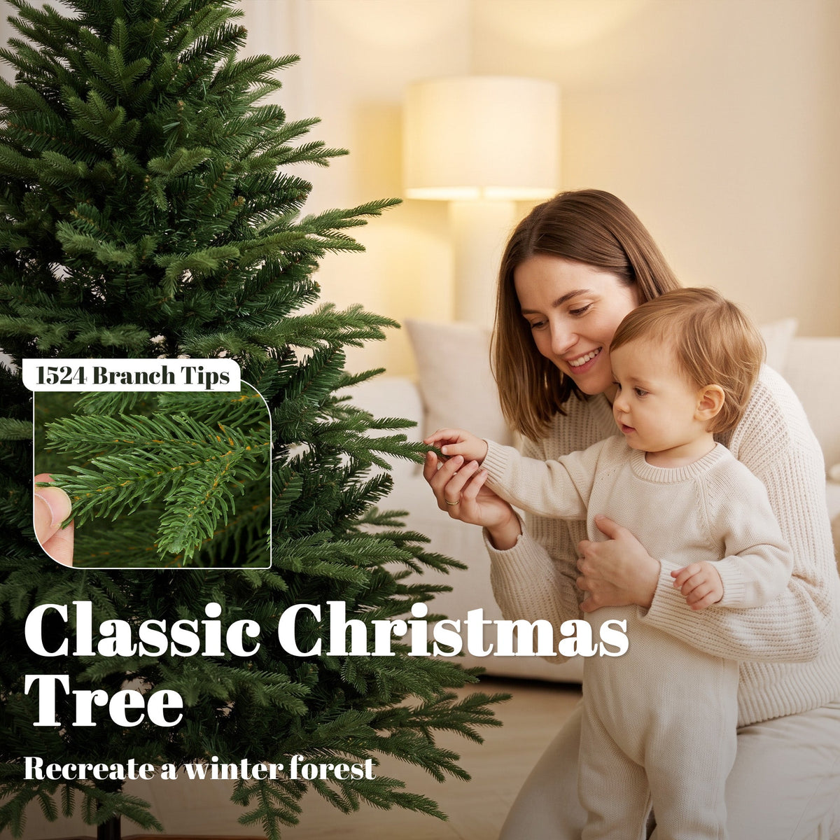 5ft Artificial Christmas Tree, Full Hinged Xmas Tree with 1524 PE & PVC Tips, Solid Pine Wood Stand for Home Office Holiday Decoration, Green
