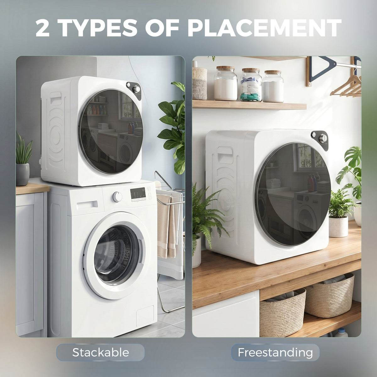 5kg Vented Tumble Dryer, 1000W Compact Tumble Dryer with 5 Drying Modes, Stainless Steel Tub, Freestanding Stackable Clothes Drying Machine, White