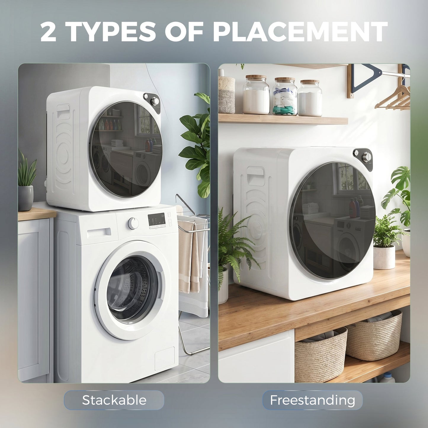 5kg Vented Tumble Dryer, 1000W Compact Tumble Dryer with 5 Drying Modes, Stainless Steel Tub, Freestanding Stackable Clothes Drying Machine, White