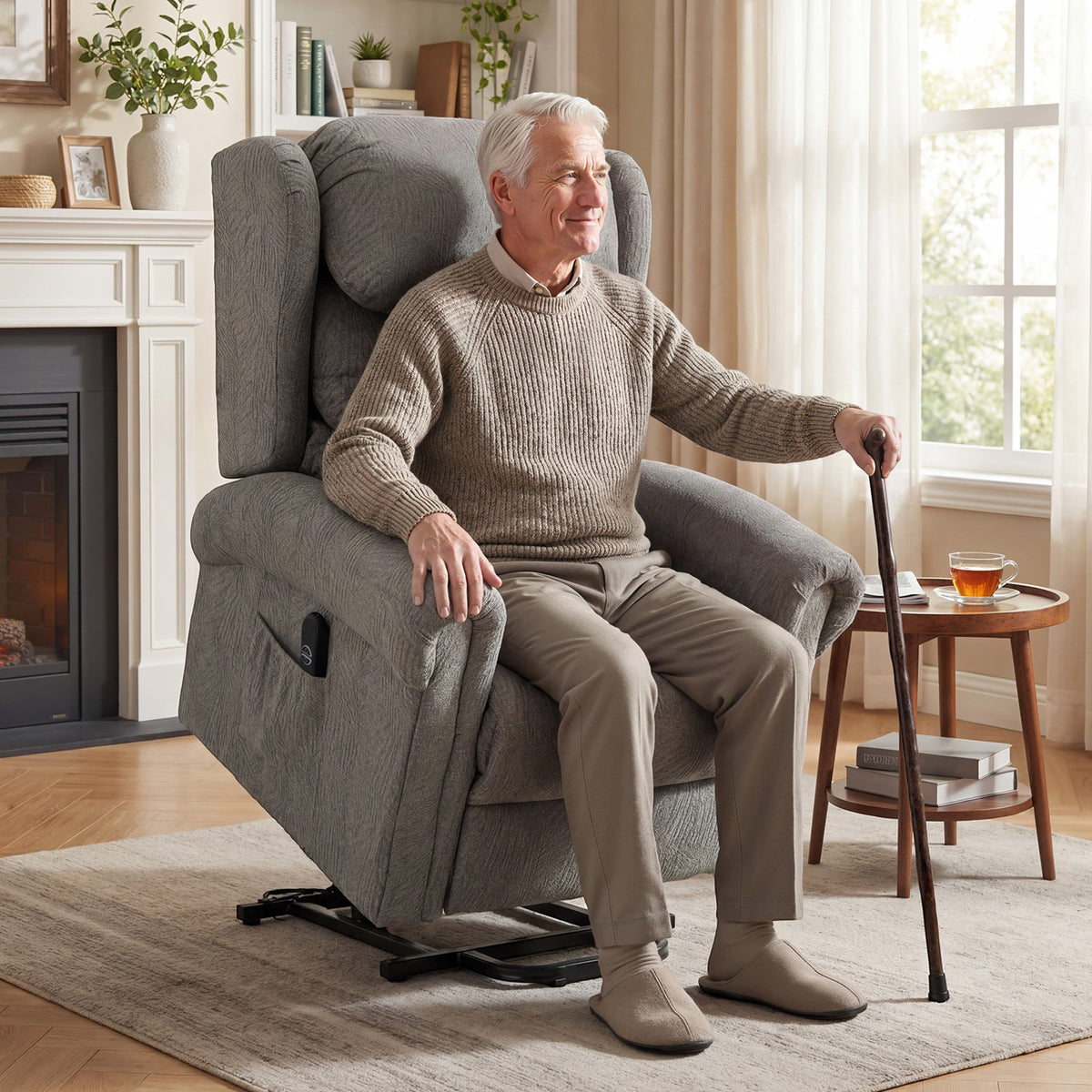 Power Lift Recliner Chair for Elderly, Velvet-Feel Electric Riser and Recliner Armchair for Living Room with USB Charging Port, Remote Control, 2 Side Pockets, Thick Padded Back, Dark Grey