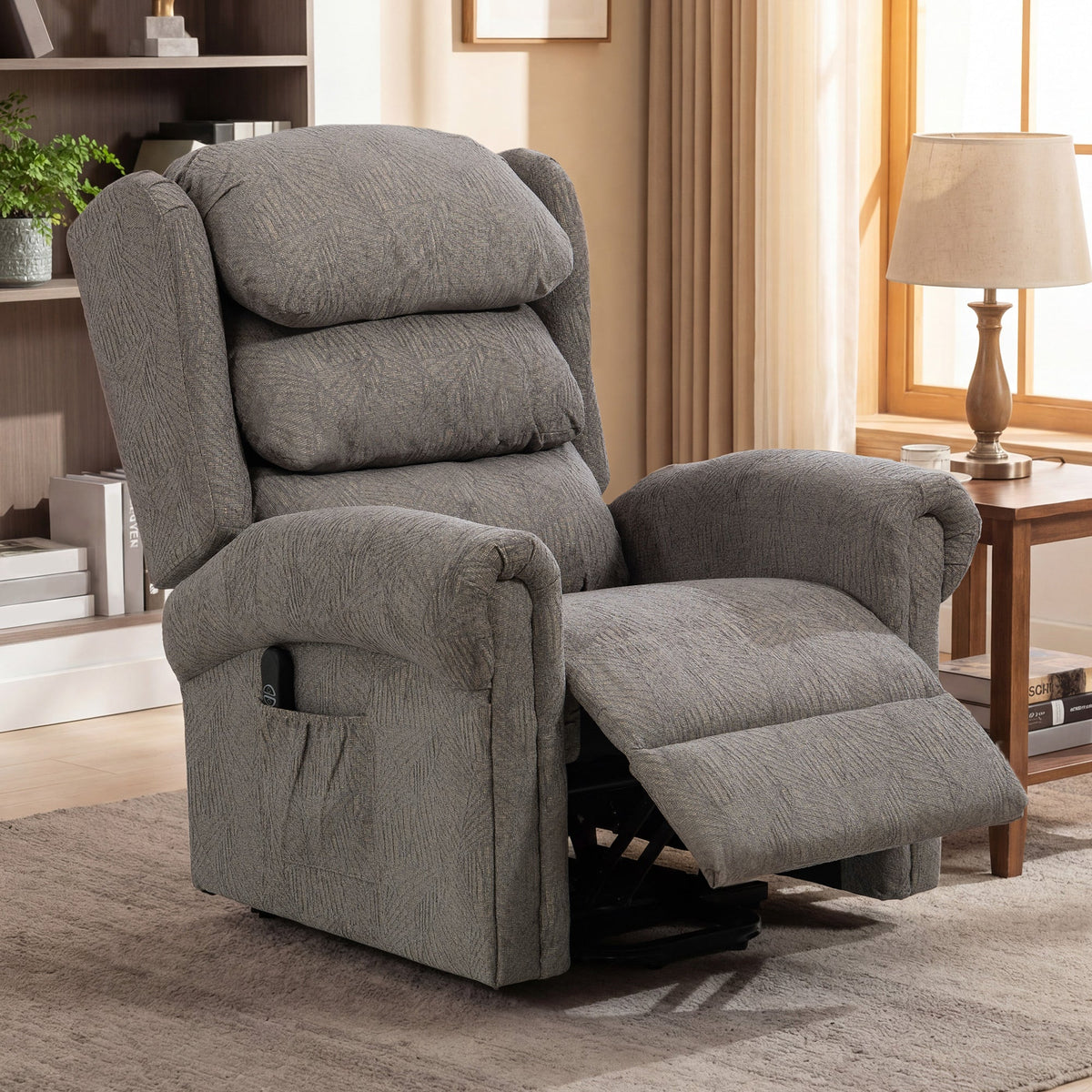 Power Lift Recliner Chair for Elderly, Velvet-Feel Electric Riser and Recliner Armchair for Living Room with USB Charging Port, Remote Control, 2 Side Pockets, Thick Padded Back, Dark Grey