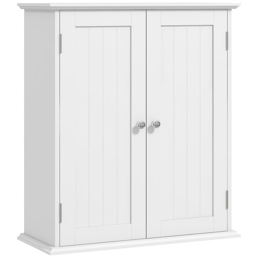 Bathroom Wall Cabinet, 3-Tier Wall-Mounted Bathroom Storage Cabinet with Adjustable Shelf, 2 Doors, Space Saver Medicine Cupboard, 53 x 22 x 61 cm, White