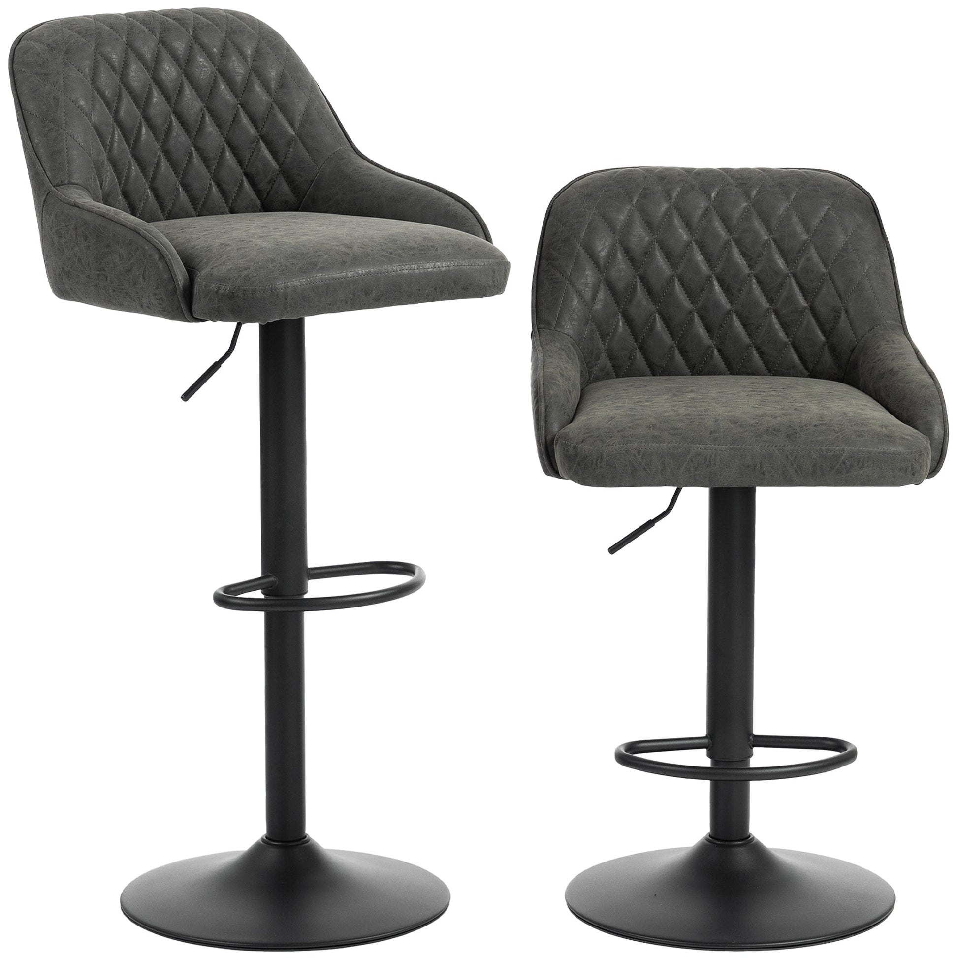 Breakfast Bar Stools Set of 2 with Wide Padded Seat, PU Leather Adjustable Swivel Bar Chairs, Modern Barstools with Footrest for Kitchen Island Counter, Home Bar, Dark Grey