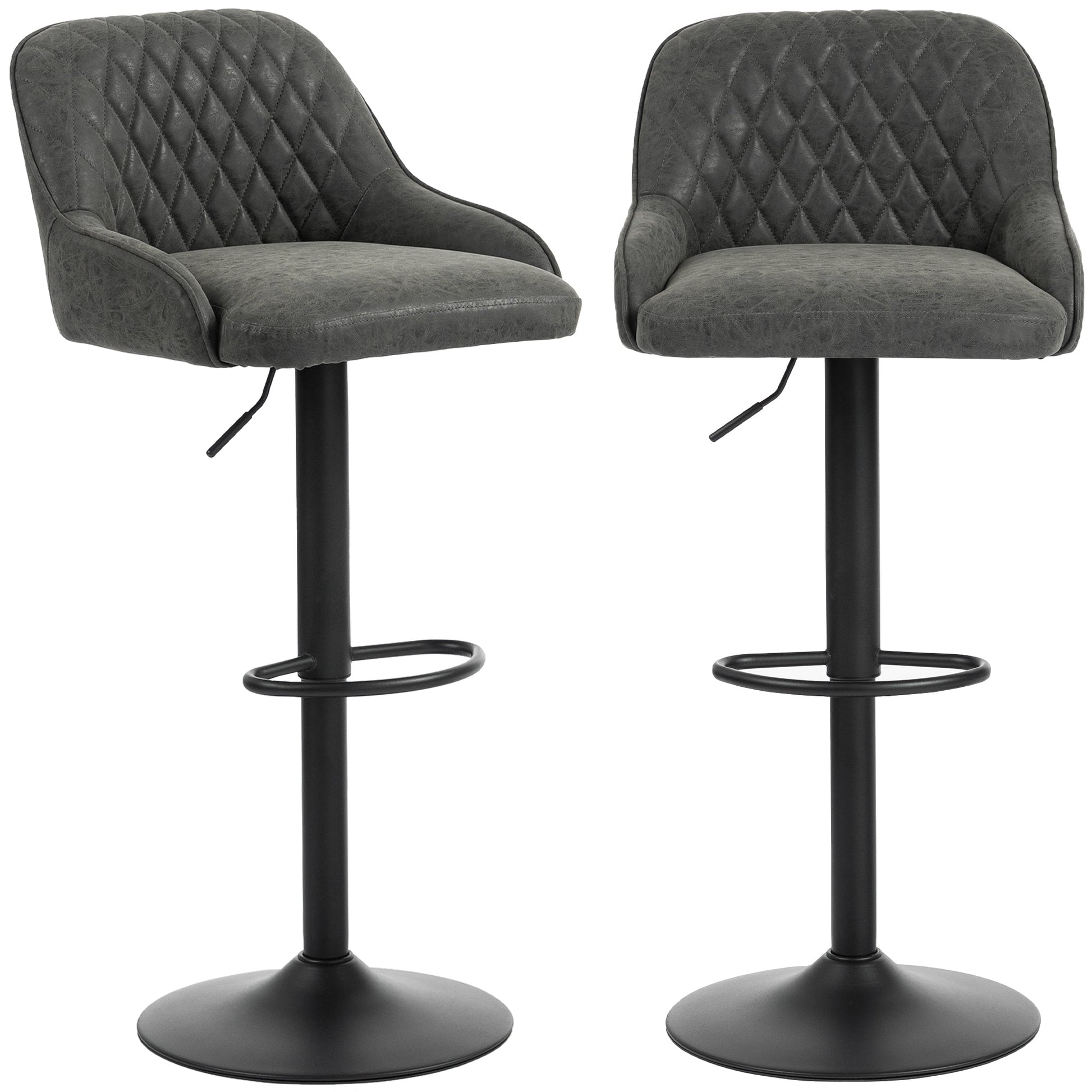 Breakfast Bar Stools Set of 2 with Wide Padded Seat, PU Leather Adjustable Swivel Bar Chairs, Modern Barstools with Footrest for Kitchen Island Counter, Home Bar, Dark Grey