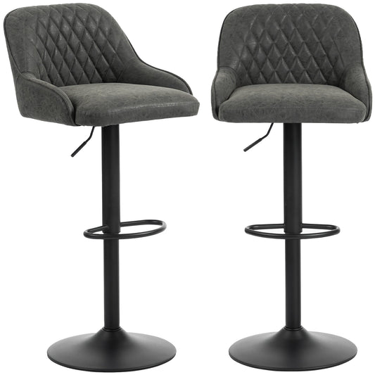 Breakfast Bar Stools Set of 2 with Wide Padded Seat, PU Leather Adjustable Swivel Bar Chairs, Modern Barstools with Footrest for Kitchen Island Counter, Home Bar, Dark Grey