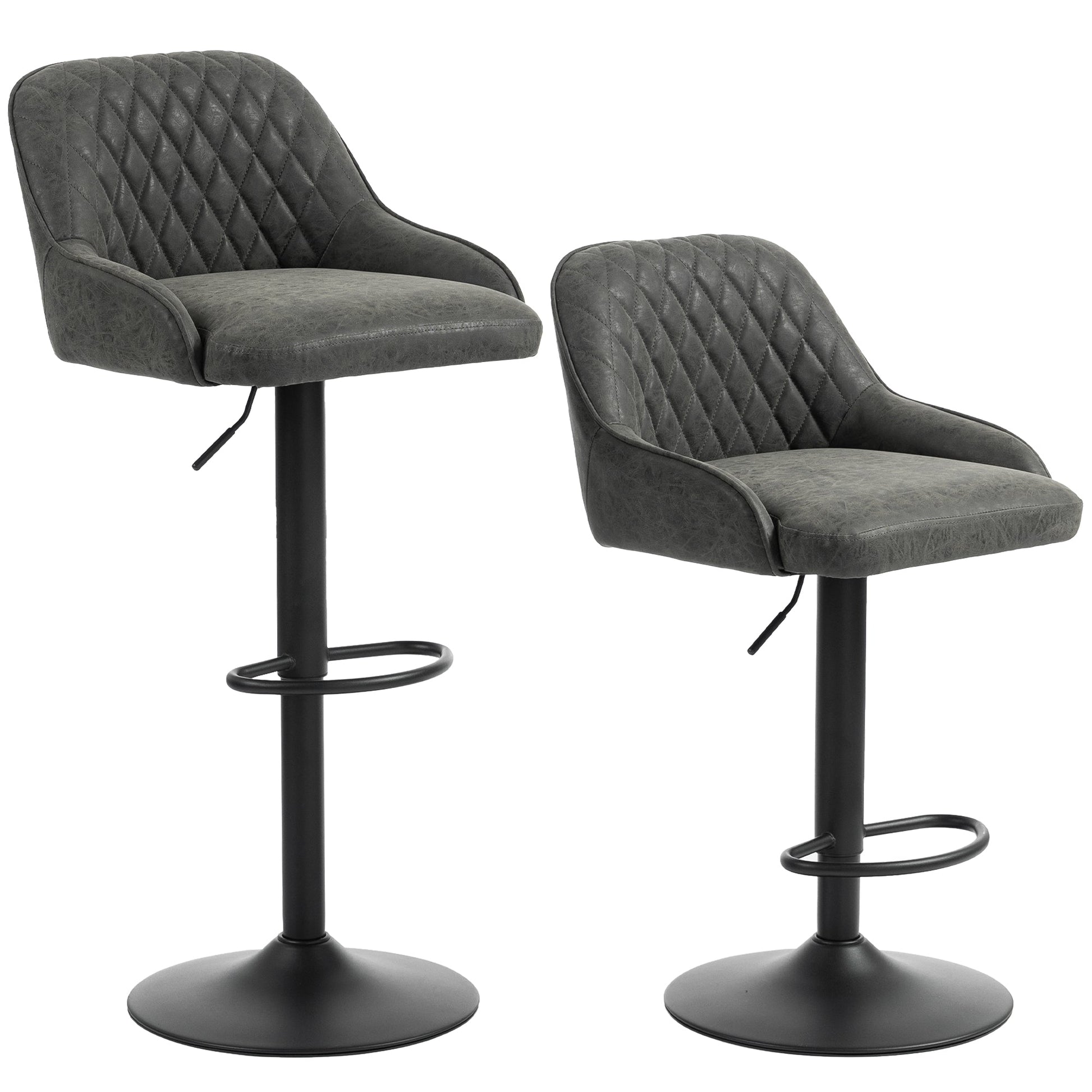 Breakfast Bar Stools Set of 2 with Wide Padded Seat, PU Leather Adjustable Swivel Bar Chairs, Modern Barstools with Footrest for Kitchen Island Counter, Home Bar, Dark Grey