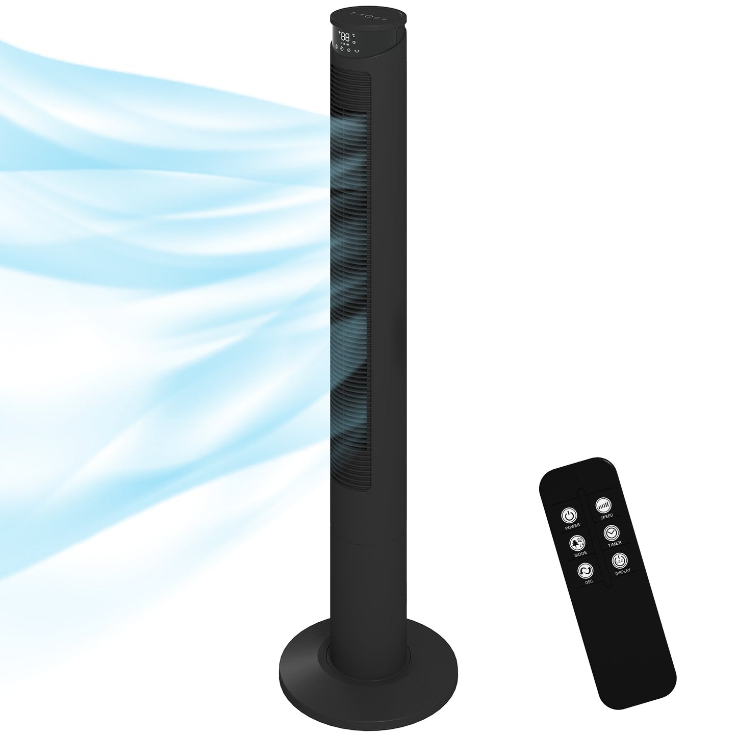 116 cm Tower Fan for Cooling, Standing Floor Fan with WiFi Control, 65° Oscillating, 12 Hour Timer, LED Display and Remote Control for Bedroom, Office, Black