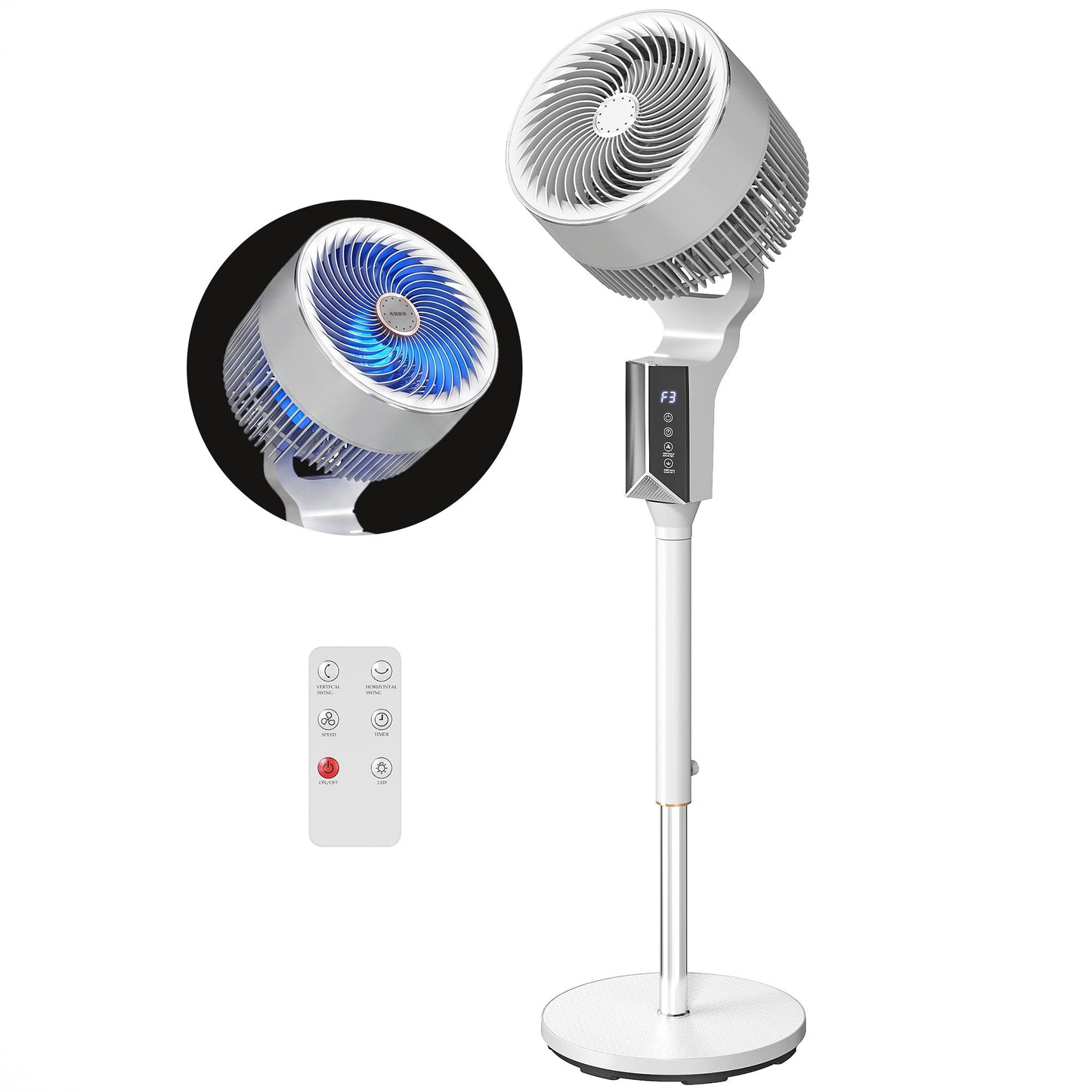 20 dB Silent Standing Fan for Bedroom, 46" Pedestal Fan with 65° Oscillating, 85° Vertical Tilt, 8 Speeds, Remote Control, 12H Timer, Adjustable Height, White