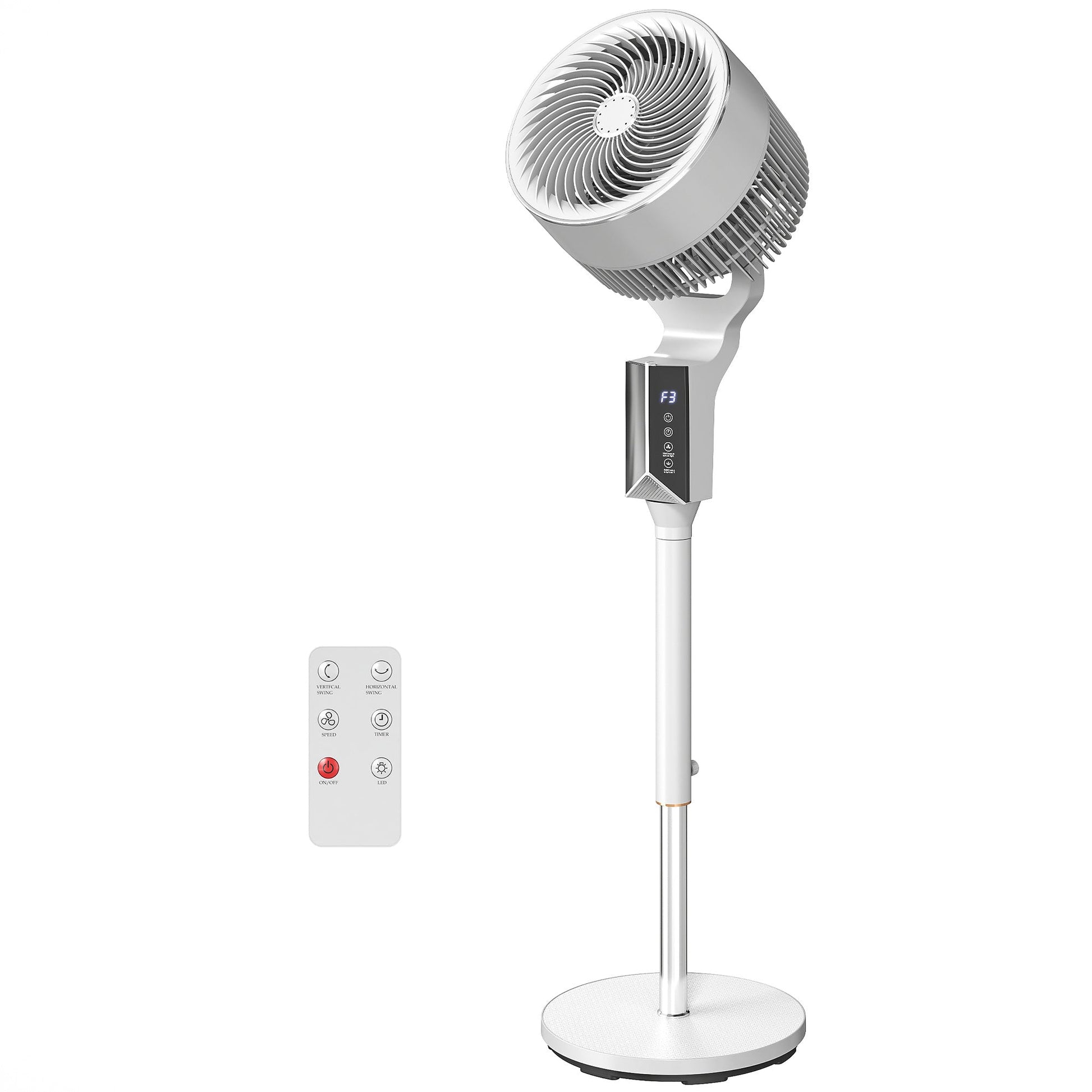 20 dB Silent Standing Fan for Bedroom, 46" Pedestal Fan with 65° Oscillating, 85° Vertical Tilt, 8 Speeds, Remote Control, 12H Timer, Adjustable Height, White
