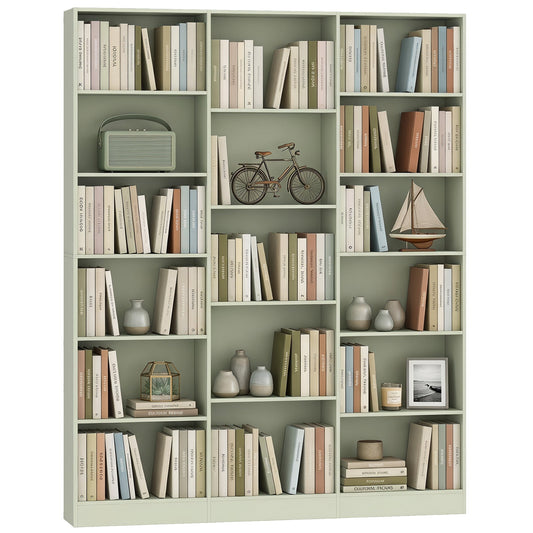 Bookcase with 17 Compartments, 6-Tier Tall Bookshelf with 17 Cubes, Adjustable Shelves, Freestanding Shelving Unit Display Shelf for Home Office, Living Room, 149 x 23.6 x 188 cm, Light Green