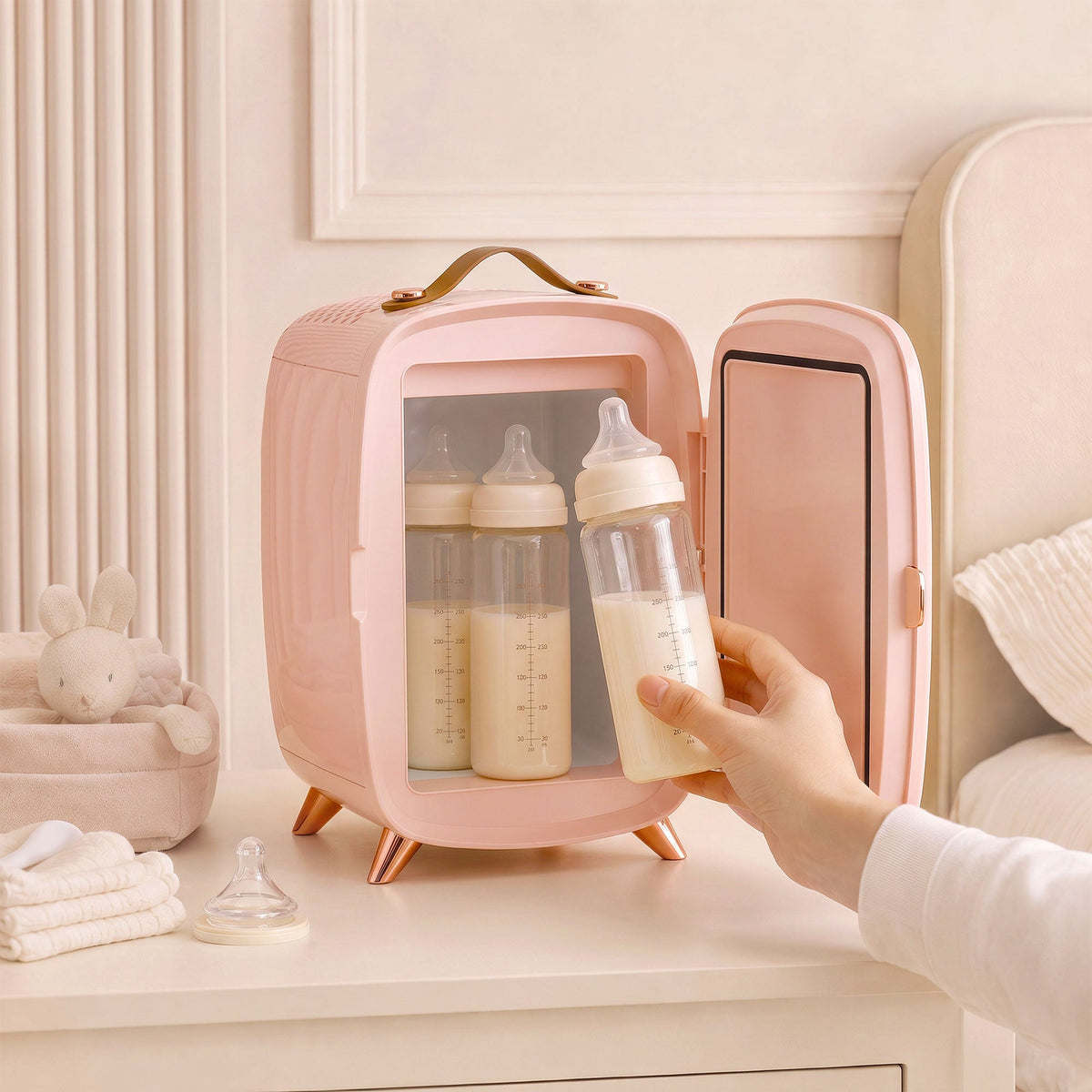 6L Mini Cosmetic Fridge with LED Mirror, Cooling Function, Skincare Refrigerator for Bedroom, Skincare, Office, Pink