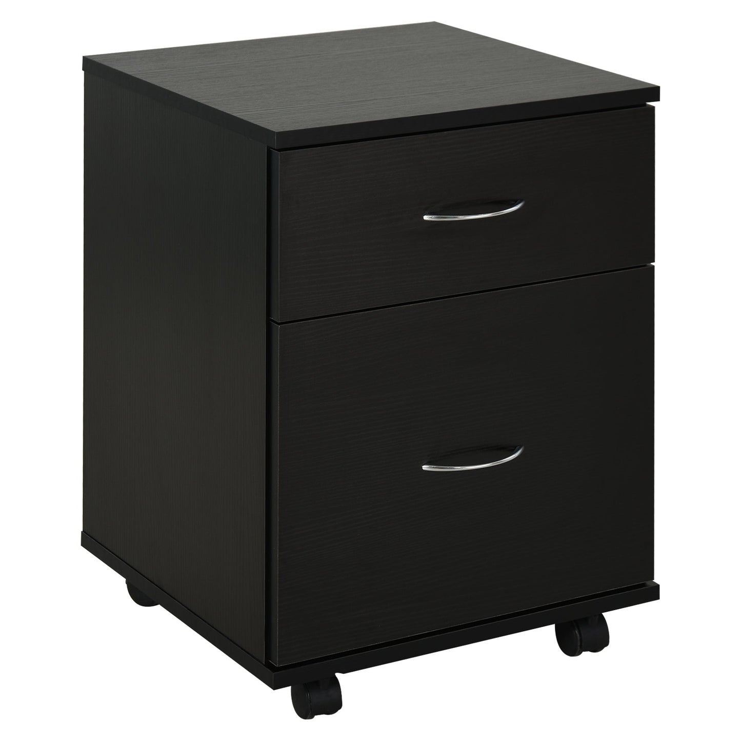 HOMCOM 2 Drawer Filing Cabinet with Wheels, Mobile Filing Cabinet for Home Office, Small Printer Stand, Black Wood Grain
