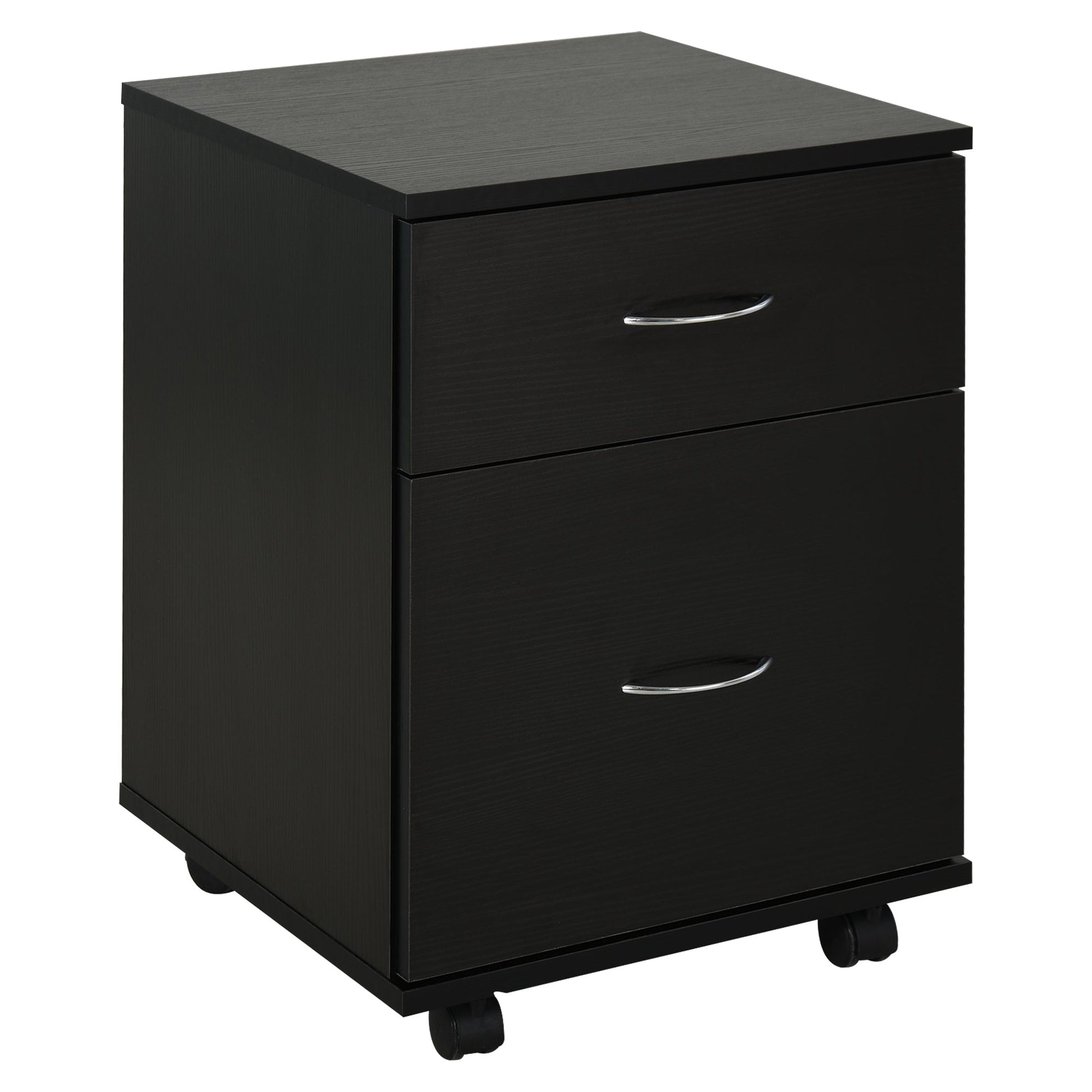 HOMCOM 2 Drawer Filing Cabinet with Wheels, Mobile Filing Cabinet for Home Office, Small Printer Stand, Black Wood Grain
