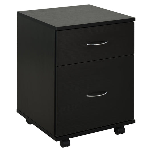 HOMCOM 2 Drawer Filing Cabinet with Wheels, Mobile Filing Cabinet for Home Office, Small Printer Stand, Black Wood Grain