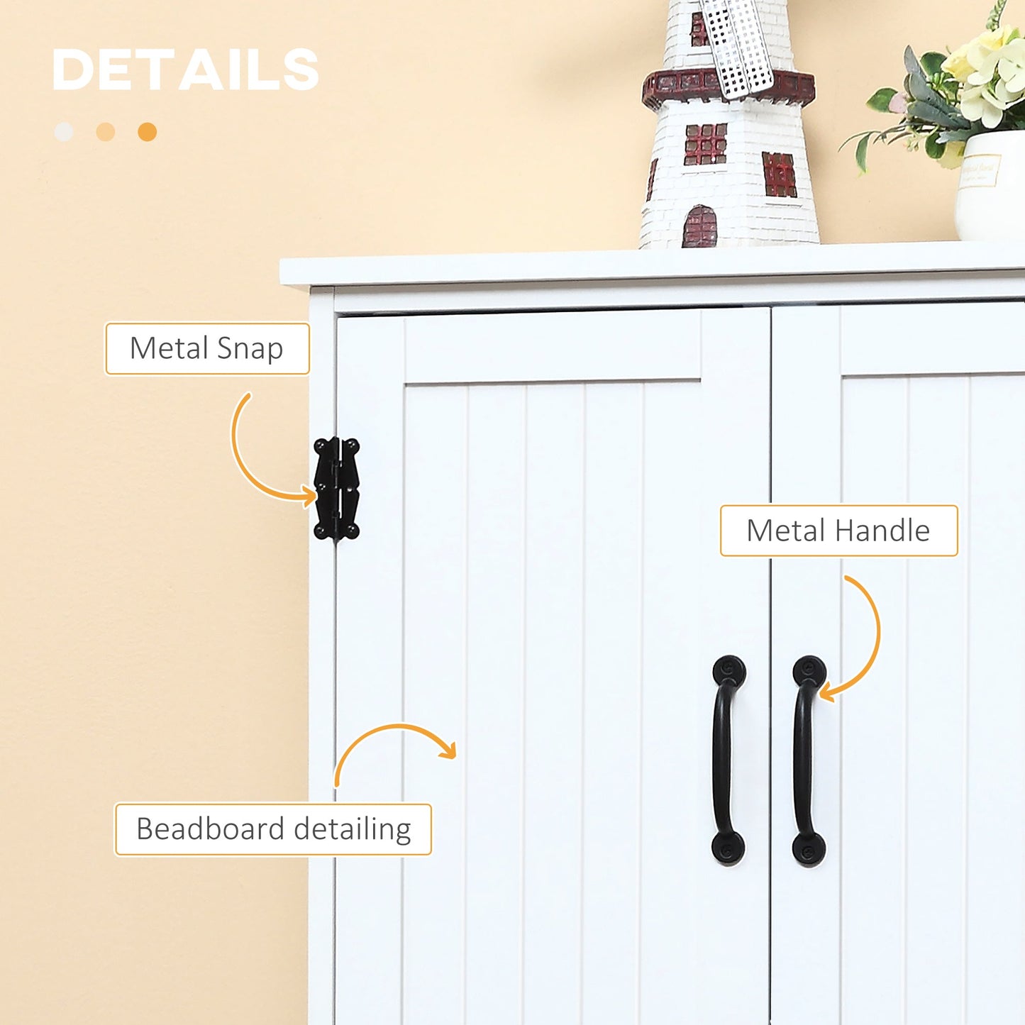 Accent Floor Storage Cabinet, Kitchen Cupboard Sideboard with Adjustable Shelves and 2 Lower Doors, White