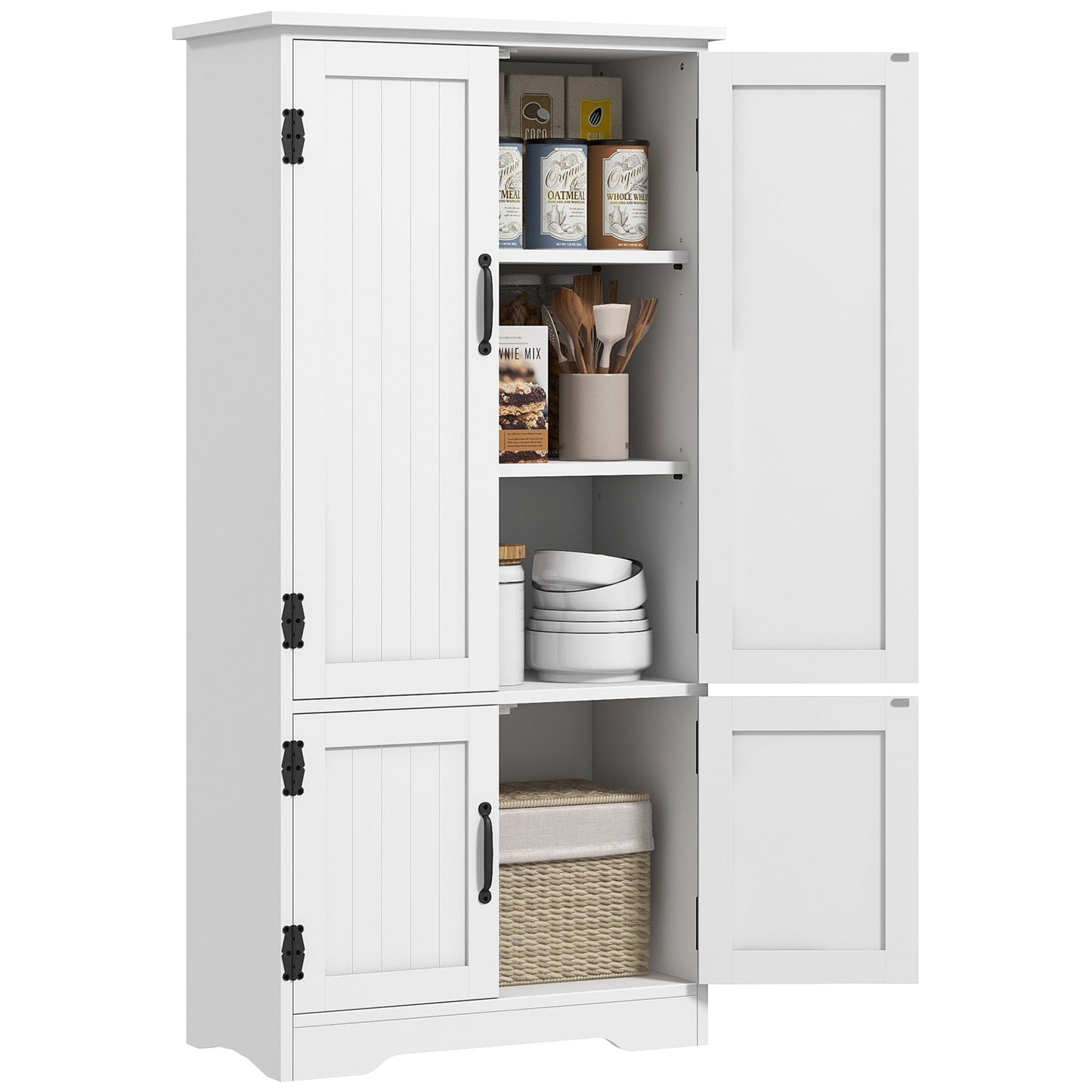 Accent Floor Storage Cabinet, Kitchen Cupboard Sideboard with Adjustable Shelves and 2 Lower Doors, White