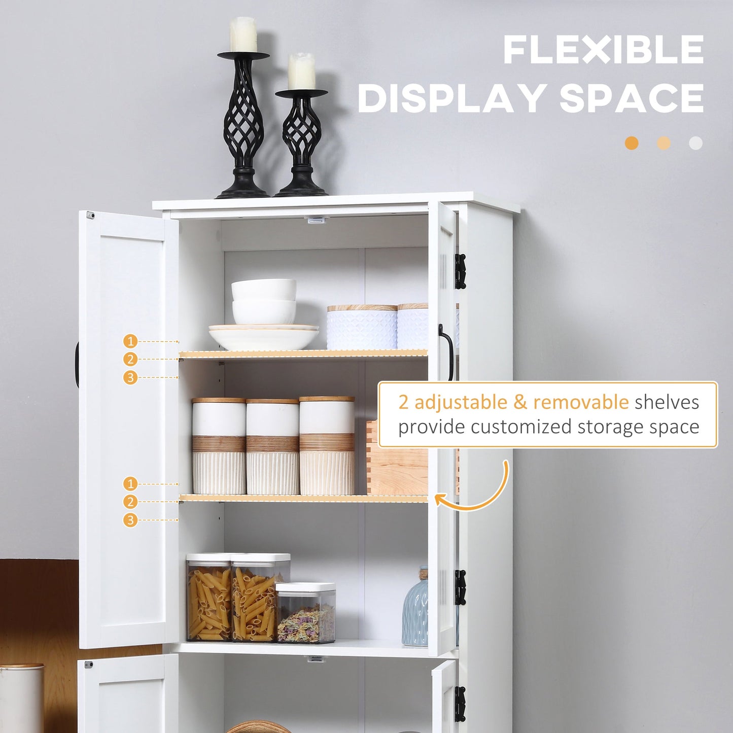 Accent Floor Storage Cabinet, Kitchen Cupboard Sideboard with Adjustable Shelves and 2 Lower Doors, White