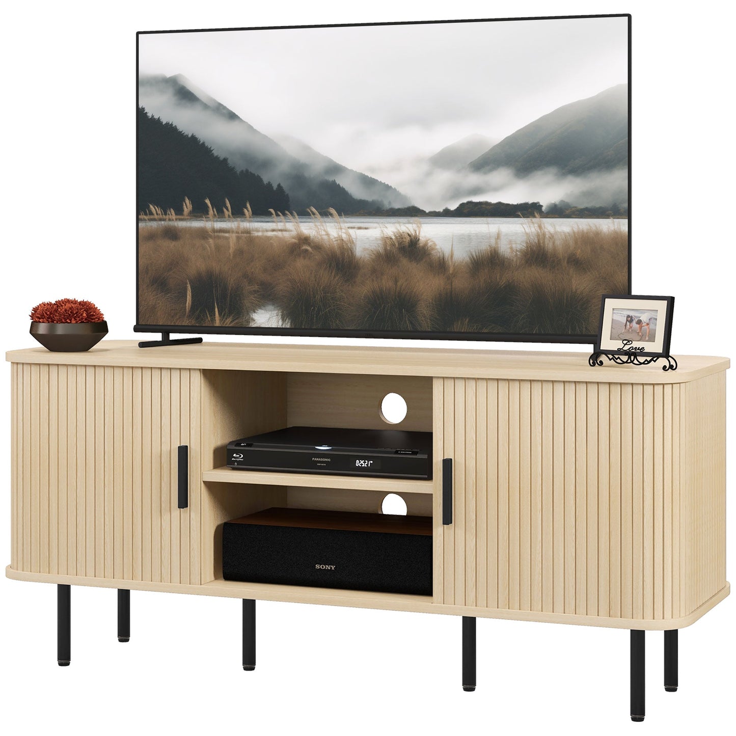 HOMCOM TV Stand Cabinet for TVs up to 55 Inches, TV Unit with Storage Shelves and Cupboard for Living Room, Oak Tone
