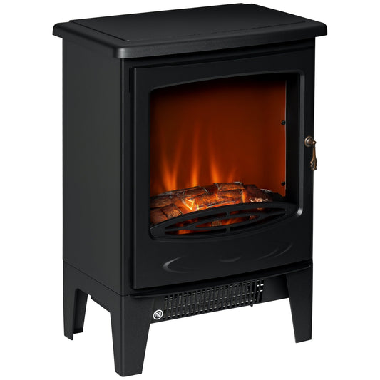 Electric Fireplace Stove, Free standing Fireplace Heater with Realistic LED Flame Effect, Overheat Safety Protection, 900W/1800W, Black