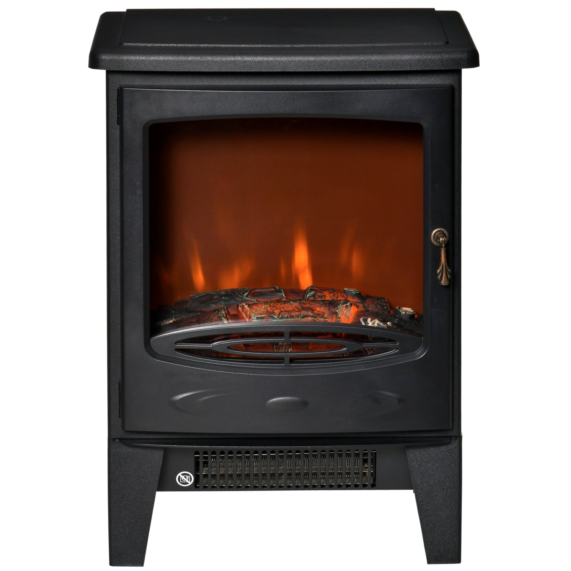 Electric Fireplace Stove, Free standing Fireplace Heater with Realistic LED Flame Effect, Overheat Safety Protection, 900W/1800W, Black