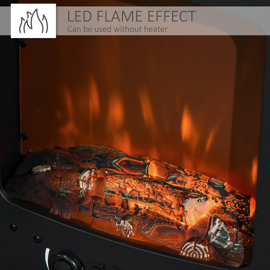 Electric Fireplace Stove, Free standing Fireplace Heater with Realistic LED Flame Effect, Overheat Safety Protection, 900W/1800W, Black