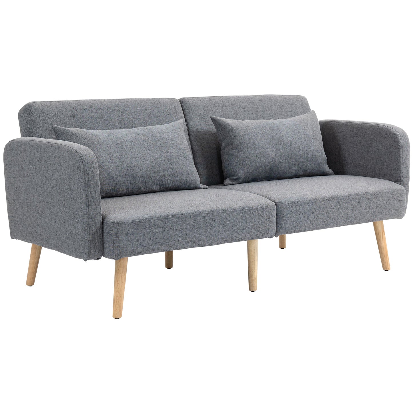 HOMCOM 3 Seater Sofa, 2 Seater Sofa Bed, Convertible Bed Settee, Modern Fabric Loveseat Sofa Couch with 2 Cushions for Living Room, Guest Room, Grey