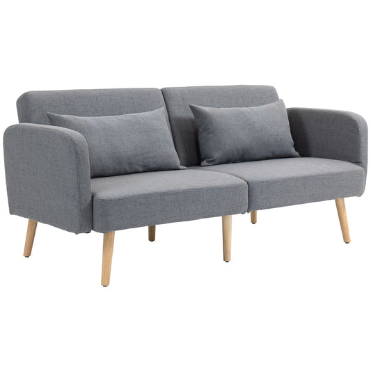 HOMCOM 3 Seater Sofa, 2 Seater Sofa Bed, Convertible Bed Settee, Modern Fabric Loveseat Sofa Couch with 2 Cushions for Living Room, Guest Room, Grey