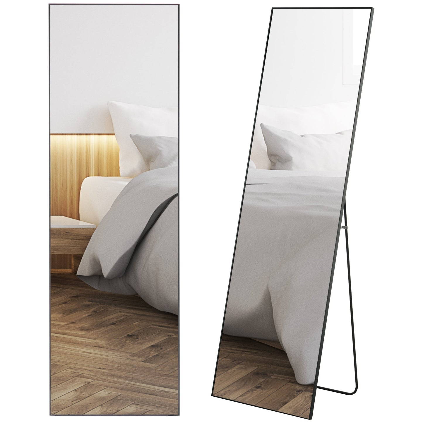 50 x 161.5cm Full Length Mirror, Aluminium Alloy Framed Rectangular Full Body Mirror with Tempered Glass, Floor Standing or Wall Hanging for Bedroom, Living Room, Cloakroom, Black