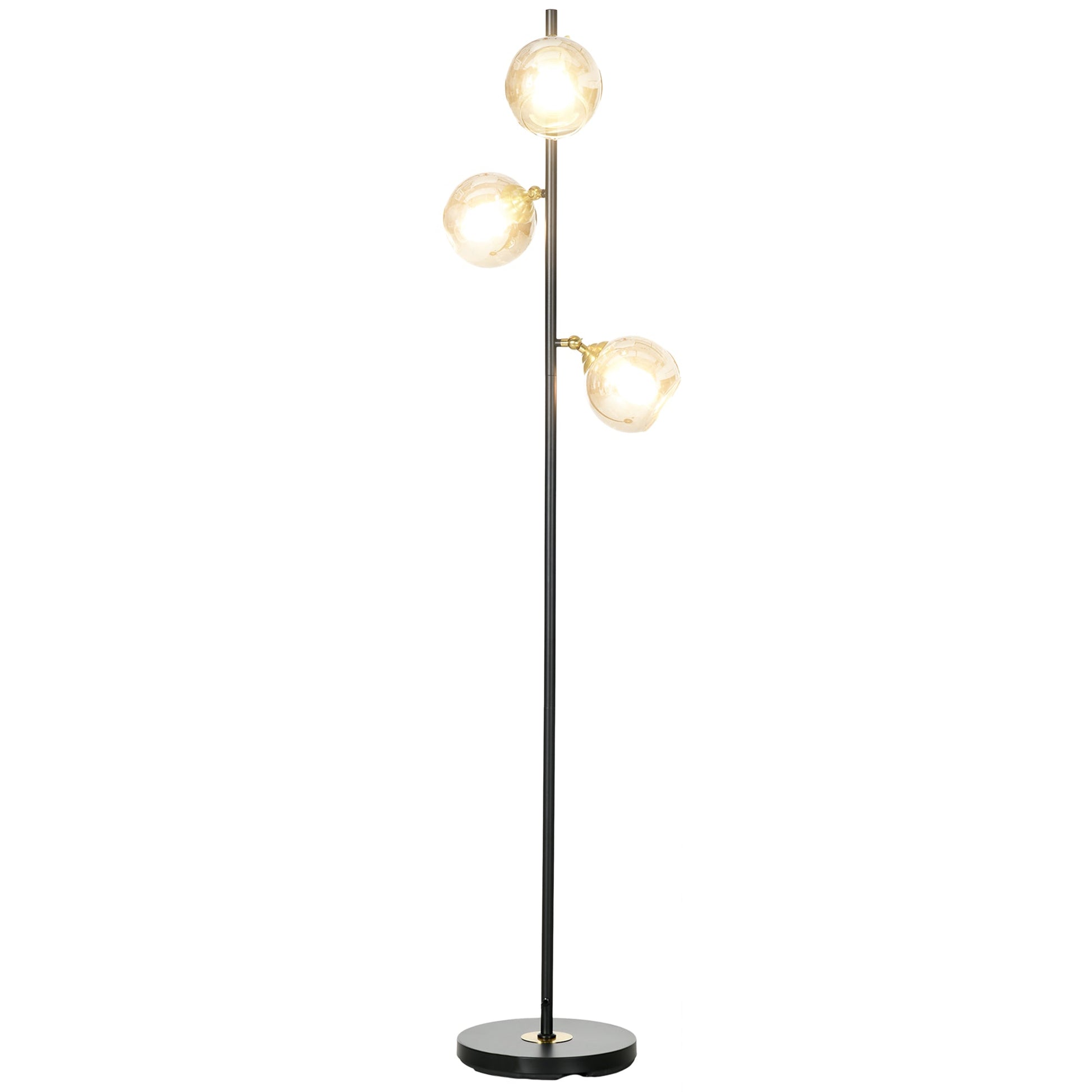 HOMCOM 3-Light Floor Lamp for Living Room with Glass Global Lampshade, Modern Standing Lamp for Bedroom, Bulb not Included, Grey