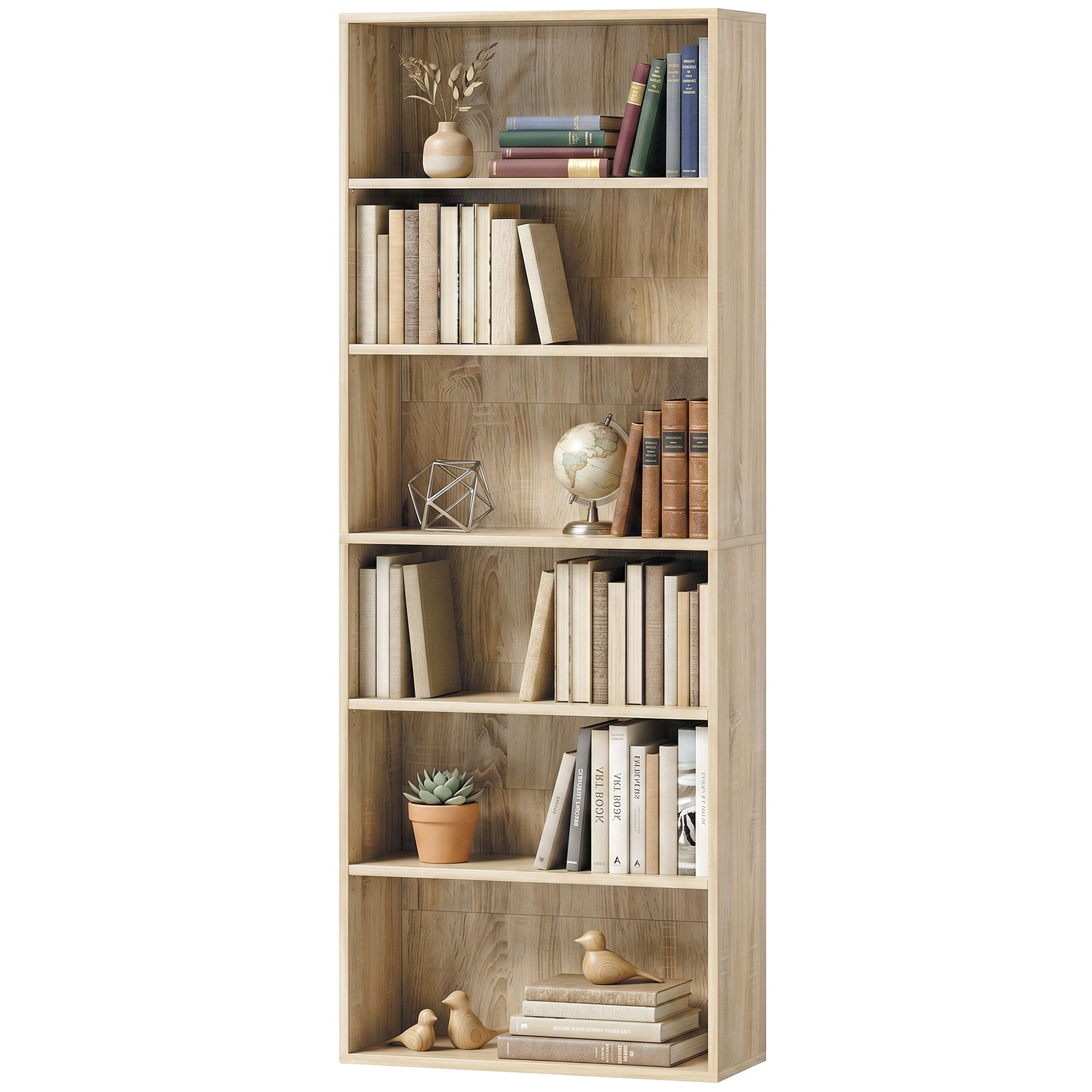6 Tier Bookshelf, Freestanding Bookcase with Adjustable Shelves, Display Storage Unit for Living Room, Bedroom, Study, 60 x 24 x 158.5 cm, Oak Wood Effect