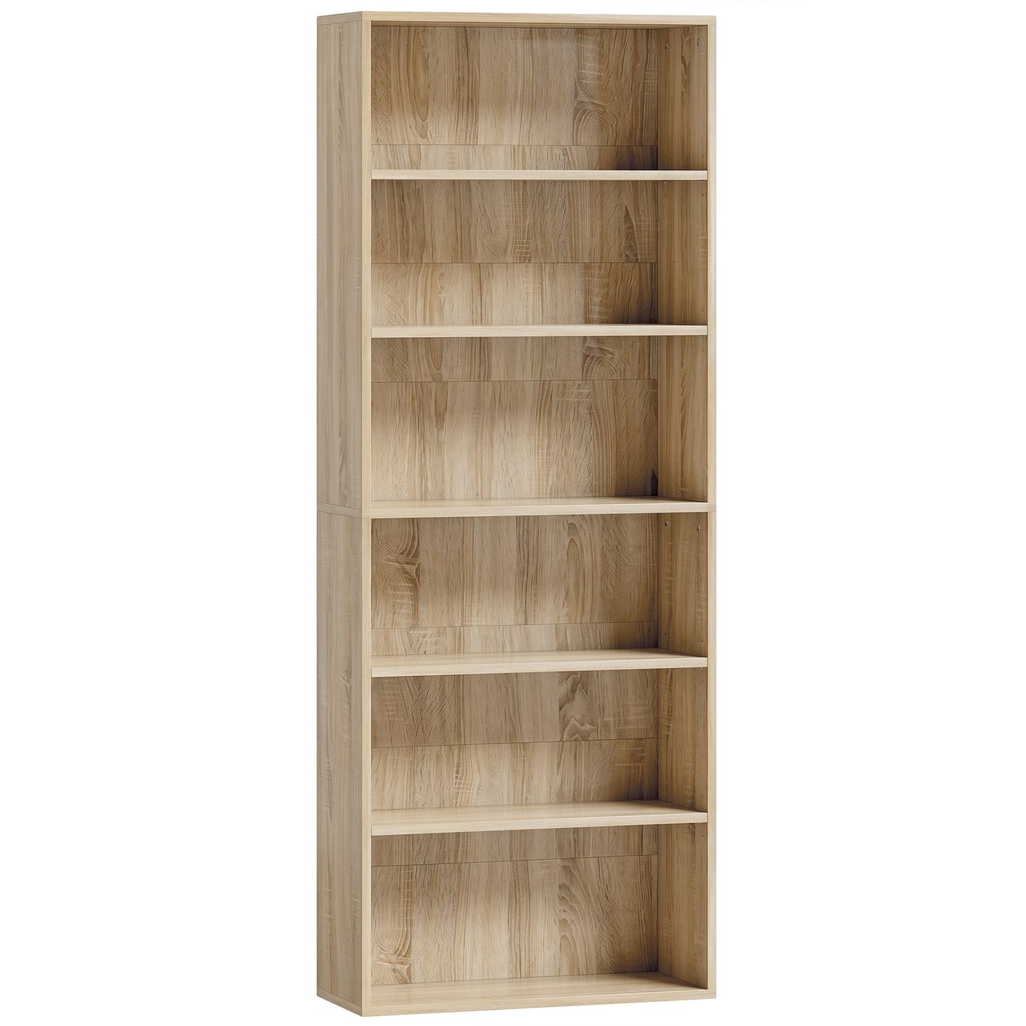6 Tier Bookshelf, Freestanding Bookcase with Adjustable Shelves, Display Storage Unit for Living Room, Bedroom, Study, 60 x 24 x 158.5 cm, Oak Wood Effect