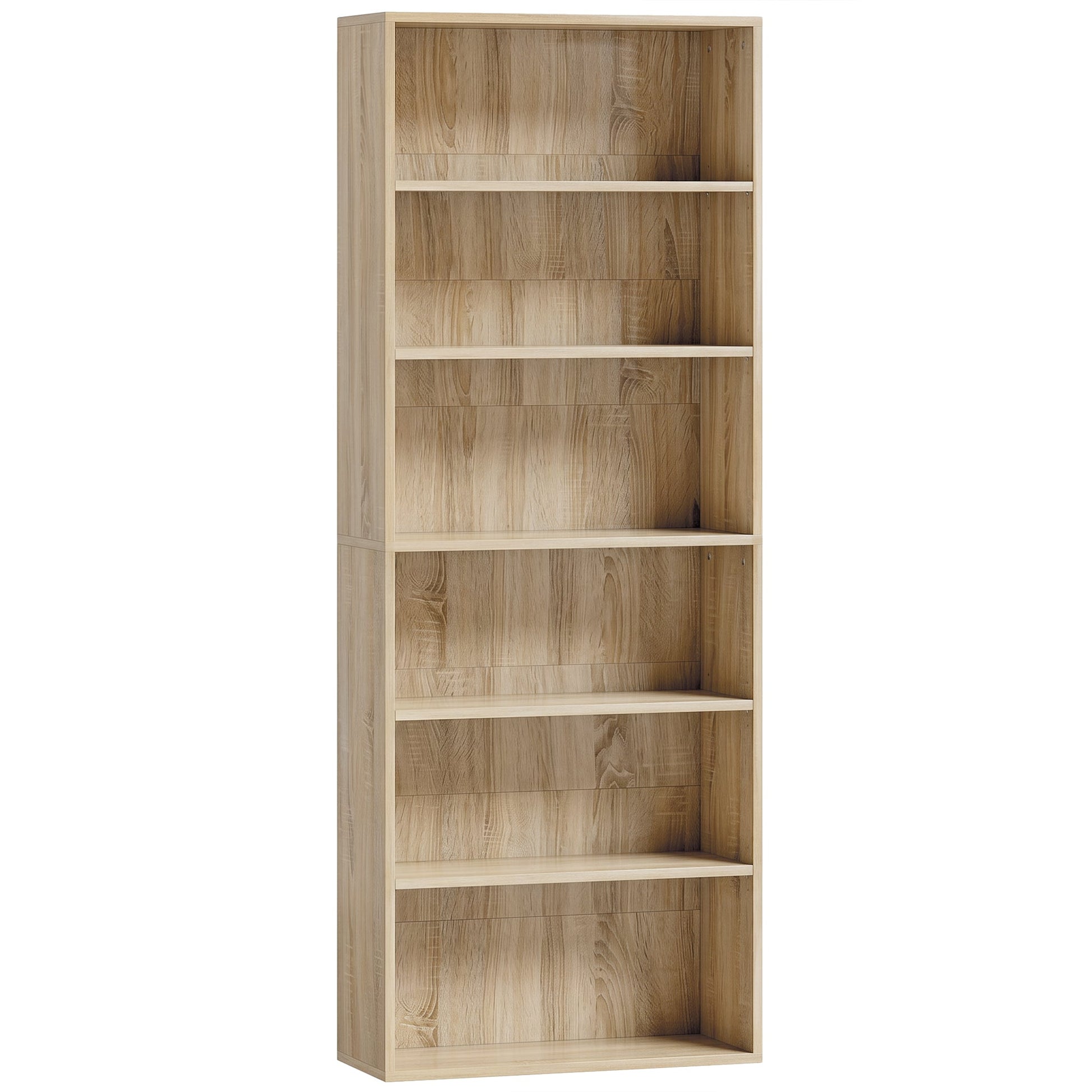 6 Tier Bookshelf, Freestanding Bookcase with Adjustable Shelves, Display Storage Unit for Living Room, Bedroom, Study, 60 x 24 x 158.5 cm, Oak Wood Effect