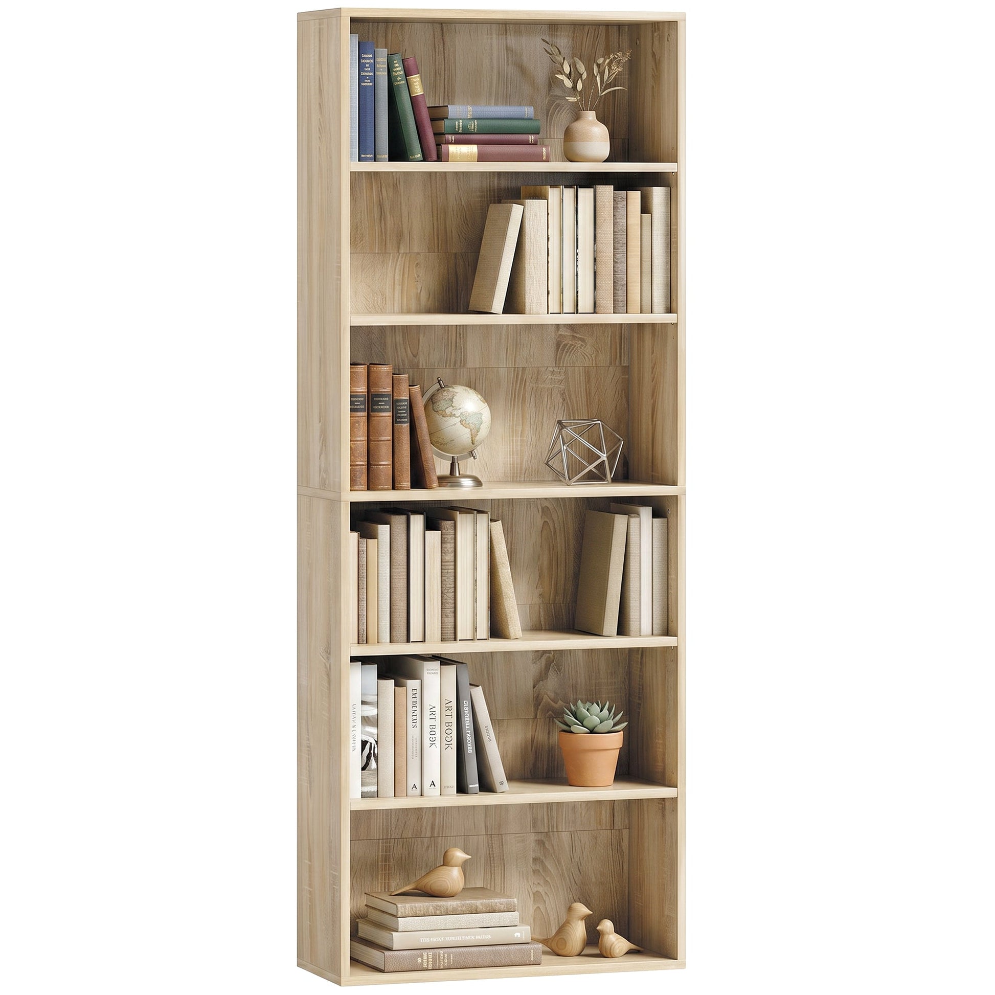 6 Tier Bookshelf, Freestanding Bookcase with Adjustable Shelves, Display Storage Unit for Living Room, Bedroom, Study, 60 x 24 x 158.5 cm, Oak Wood Effect