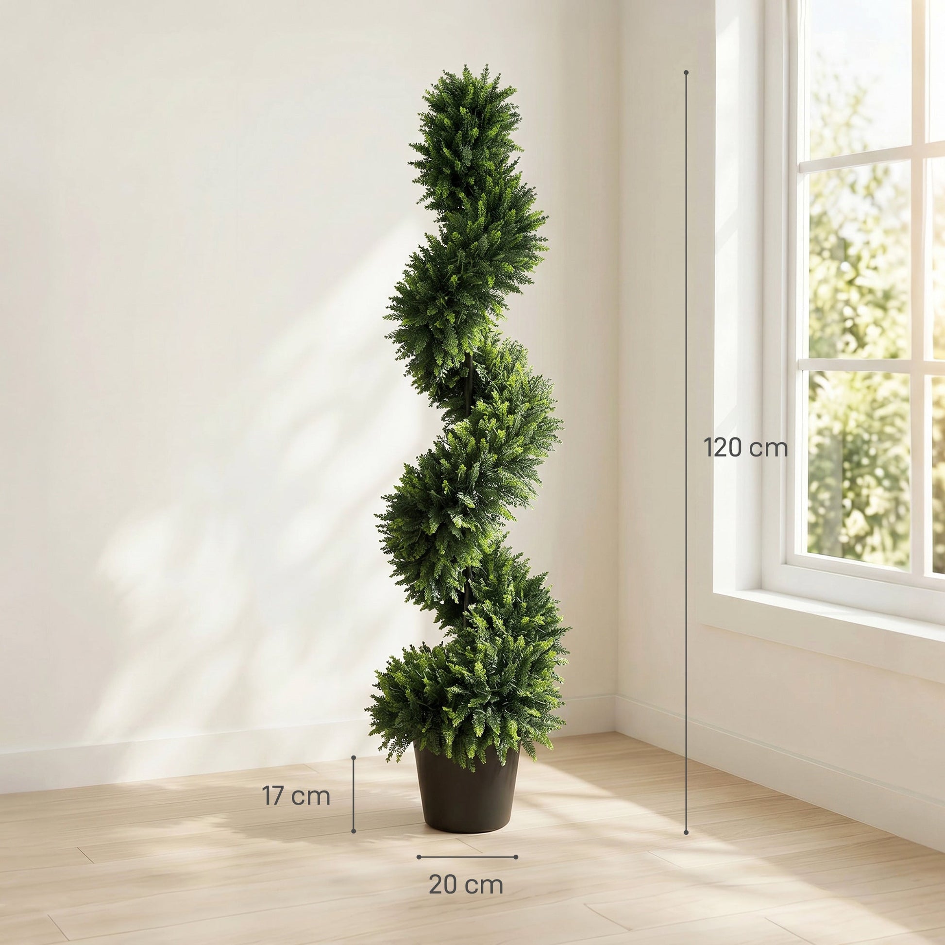 Set of 2 Artificial Spiral Cypress Trees in Pot, 120 cm Tall Fake Plants with 700 Leaves, UV Protection, for Indoors Outdoors Room Office Patio Decor, Deep Green