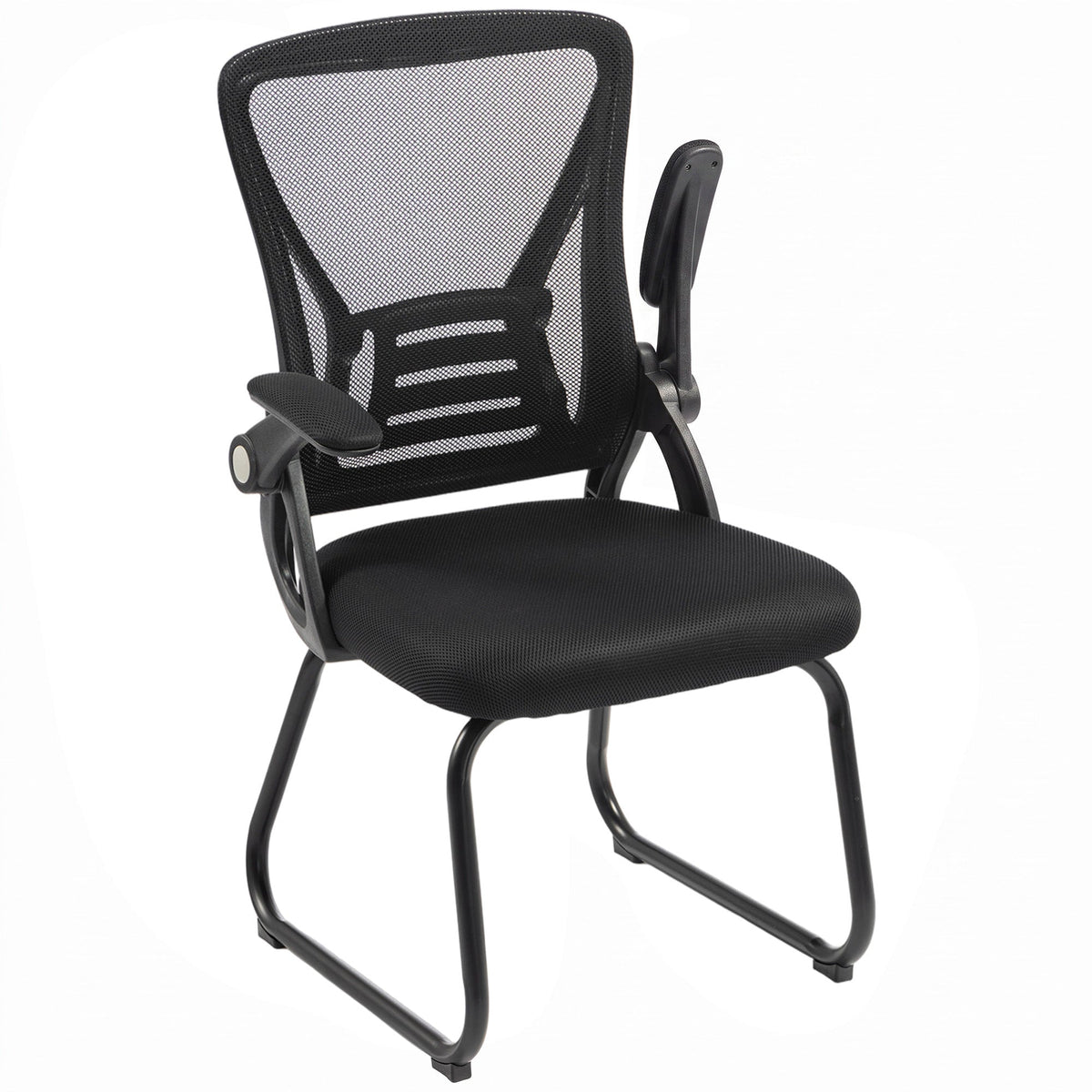 Desk Chair No Wheels with Flip-up Armrests, Mesh Office Chair with Steel Legs for Home Conference Room, Bedroom, Waiting, Reception, Black