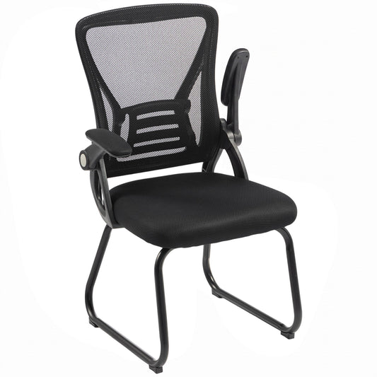 Desk Chair No Wheels with Flip-up Armrests, Mesh Office Chair with Steel Legs for Home Conference Room, Bedroom, Waiting, Reception, Black