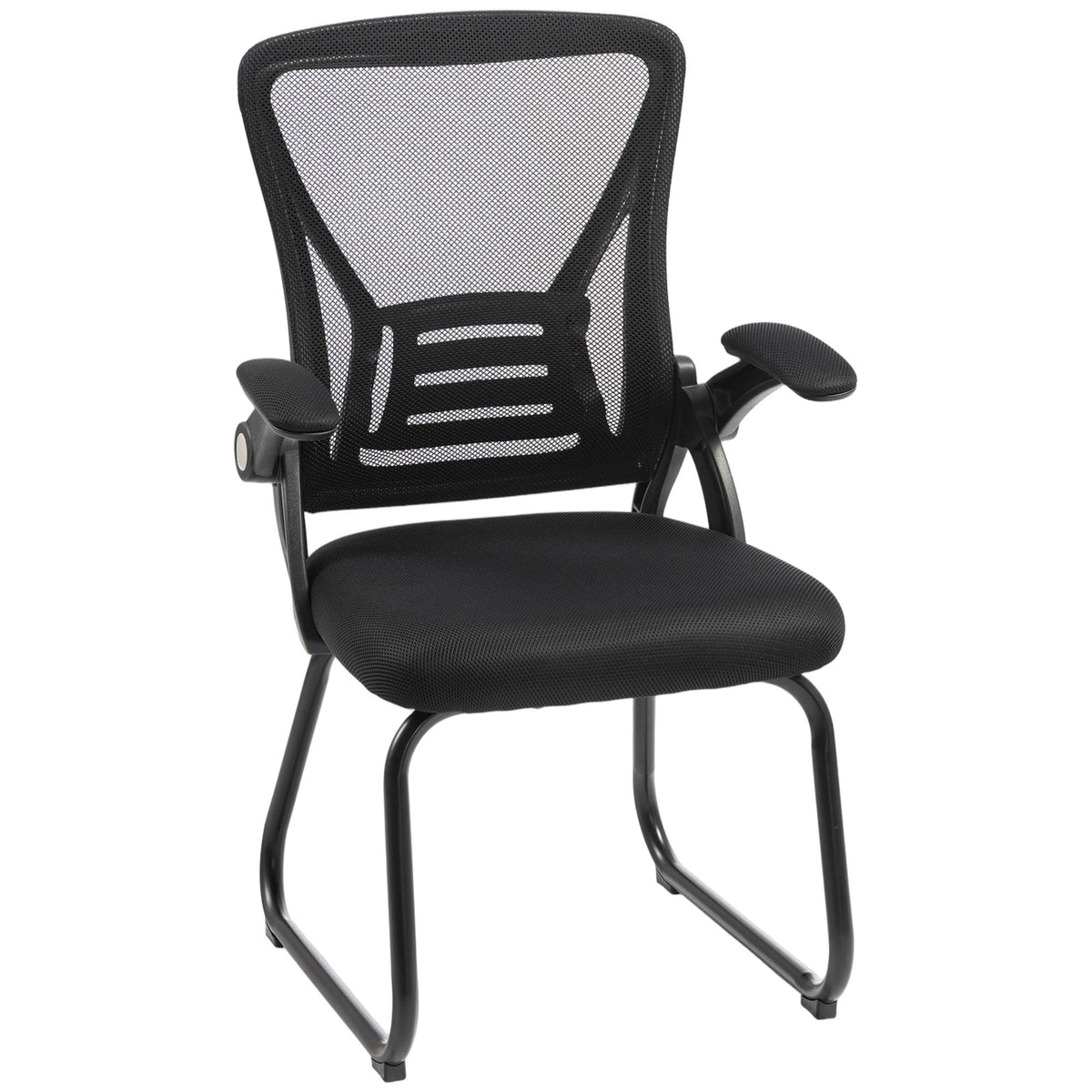 Desk Chair No Wheels with Flip-up Armrests, Mesh Office Chair with Steel Legs for Home Conference Room, Bedroom, Waiting, Reception, Black