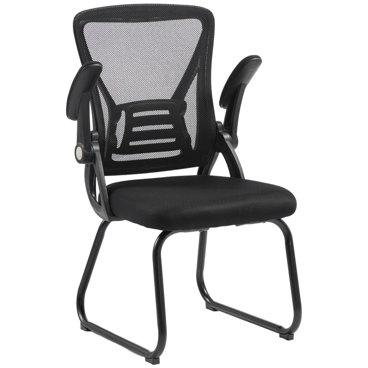 Desk Chair No Wheels with Flip-up Armrests, Mesh Office Chair with Steel Legs for Home Conference Room, Bedroom, Waiting, Reception, Black