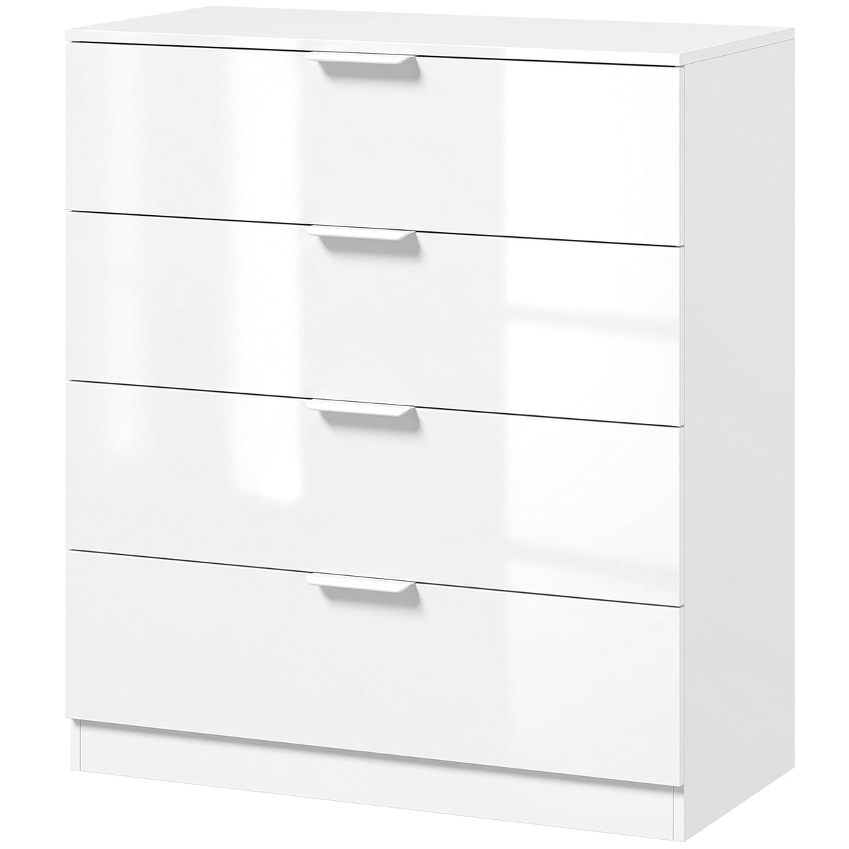 High Gloss Chest of Drawers with 4 Drawers, Modern Space-Saving Bedroom Storage Unit with Smooth Runners, Wooden Cupboard for Living Room, Office, Hallway, 70 x 34 x 79 cm, White