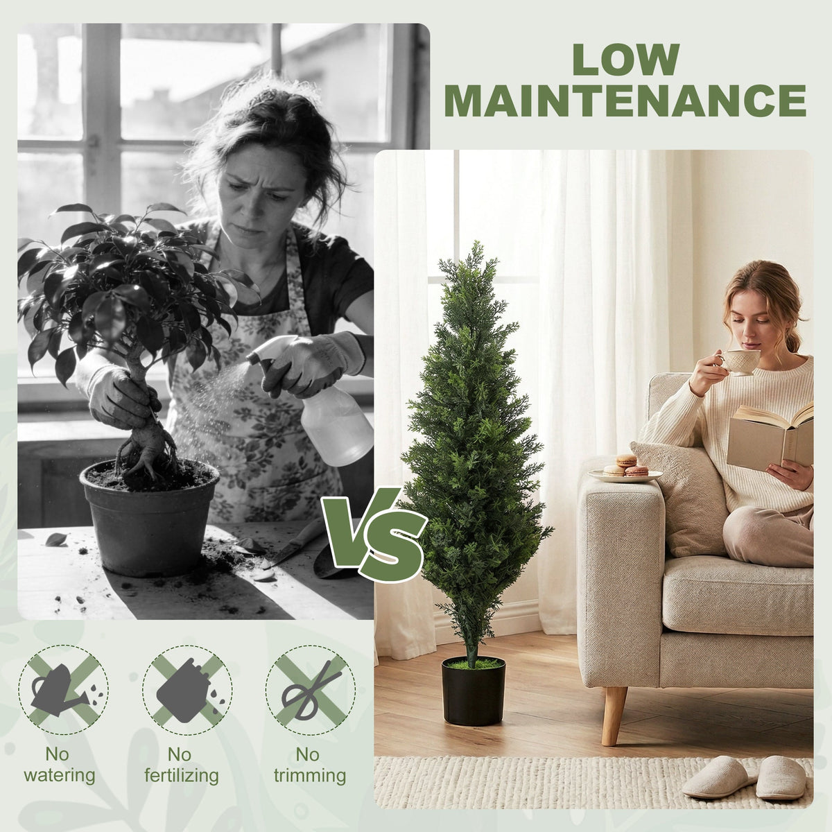 Set of 2 Decorative Artificial Plants Cypress in Weighted Pot, 120 cm Tall Fake Plant with 1092 Leaves for Home Indoor Outdoor Decor