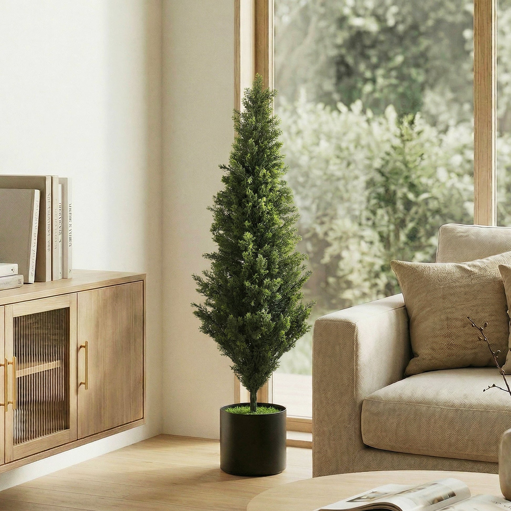 Set of 2 Decorative Artificial Plants Cypress in Weighted Pot, 120 cm Tall Fake Plant with 1092 Leaves for Home Indoor Outdoor Decor