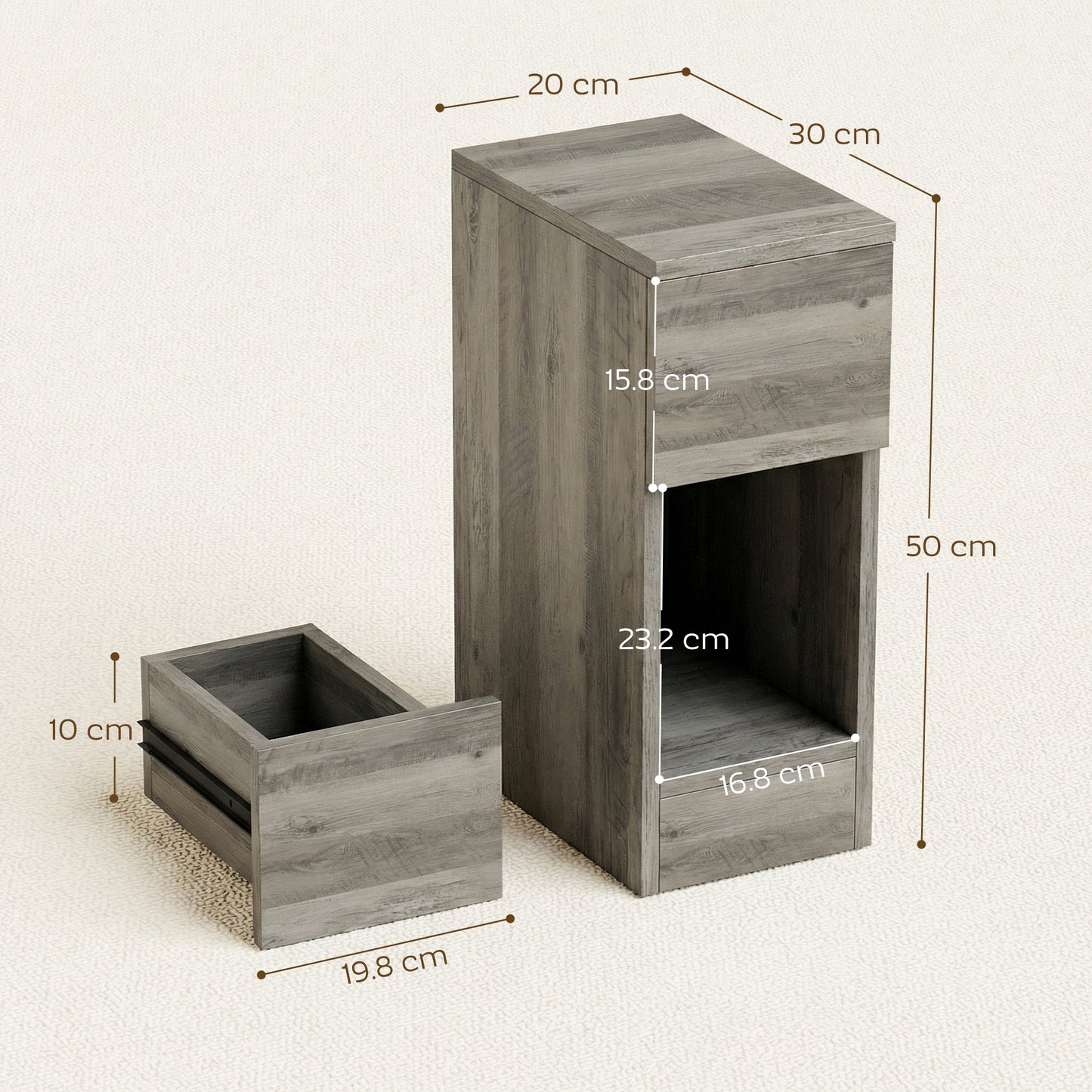 Bedside Tables Set of 2, Modern Side Tables with Drawer and Shelf, Nightstands for Bedroom, Living Room, Grey