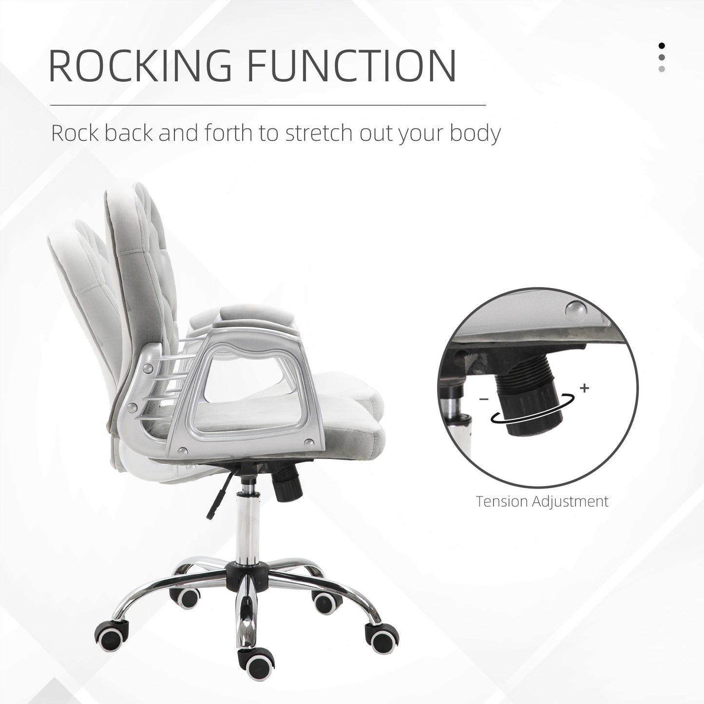 HOMCOM Office Chair, Swivel Desk Chair, Velvet Vanity Chair with Adjustable Height and Rolling Wheels for Home Work Study, Grey