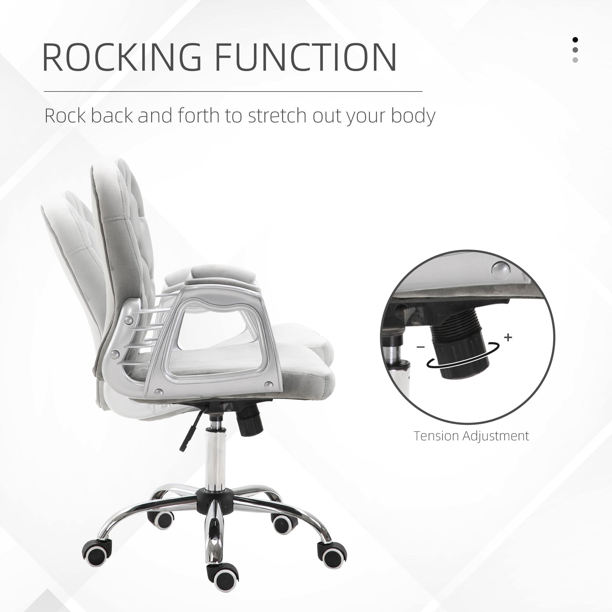 HOMCOM Office Chair, Swivel Desk Chair, Velvet Vanity Chair with Adjustable Height and Rolling Wheels for Home Work Study, Grey