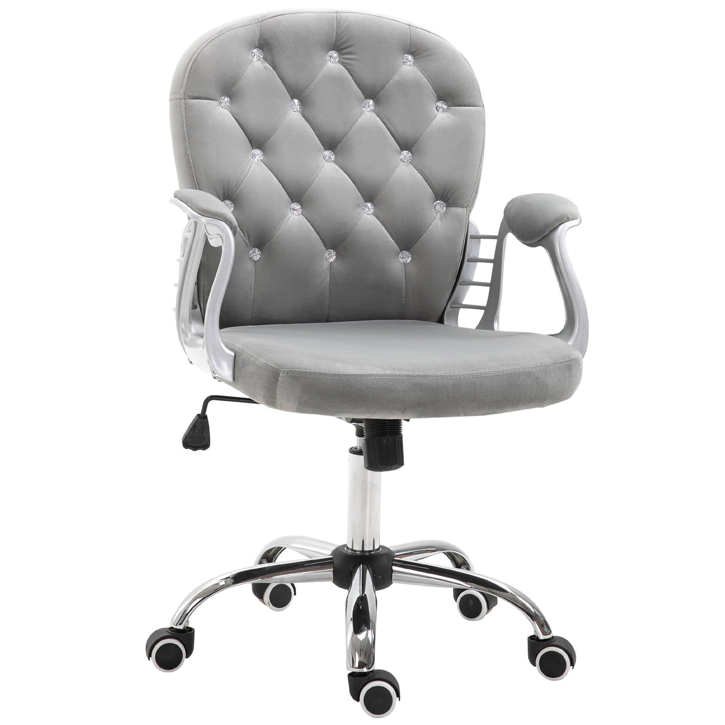 HOMCOM Office Chair, Swivel Desk Chair, Velvet Vanity Chair with Adjustable Height and Rolling Wheels for Home Work Study, Grey