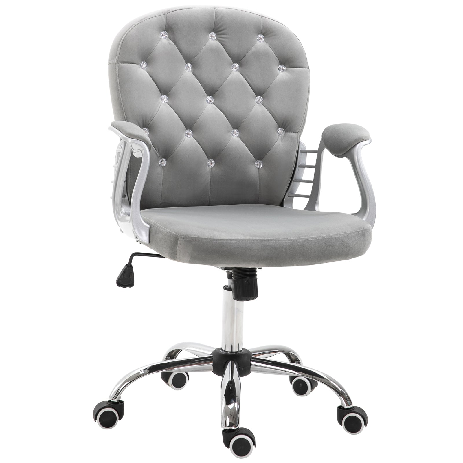 HOMCOM Office Chair, Swivel Desk Chair, Velvet Vanity Chair with Adjustable Height and Rolling Wheels for Home Work Study, Grey