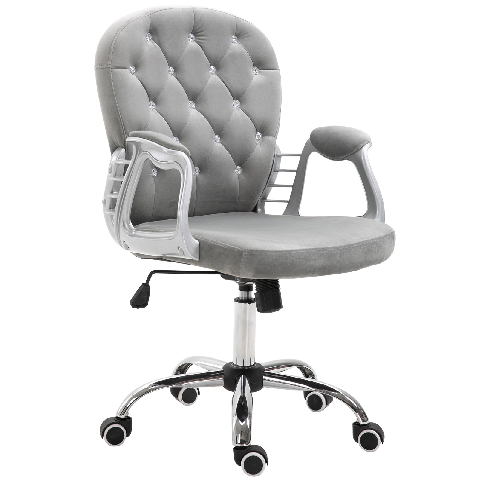 HOMCOM Office Chair, Swivel Desk Chair, Velvet Vanity Chair with Adjustable Height and Rolling Wheels for Home Work Study, Grey
