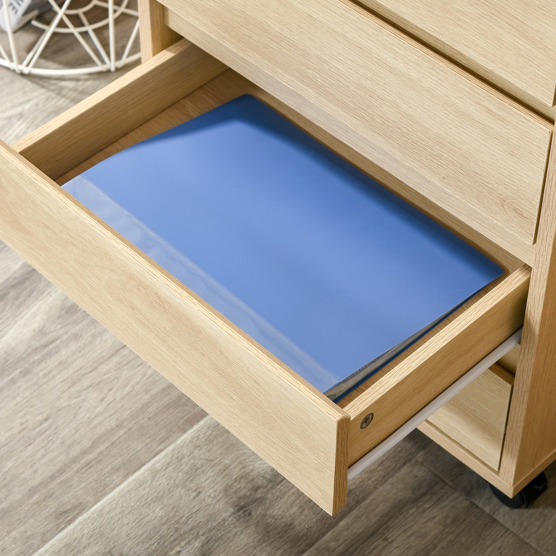 Mobile Filing Cabinet with 4 Drawers, Under Desk Storage Cabinet for Home Office, Natural